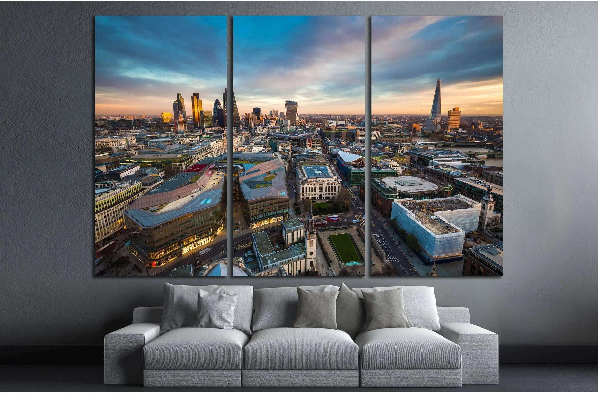 Skyline view of the famous financial bank district of London at magic hour №2998 Ready to Hang Canvas Print - Zellart Canvas Prints ALL_Products, s-2998