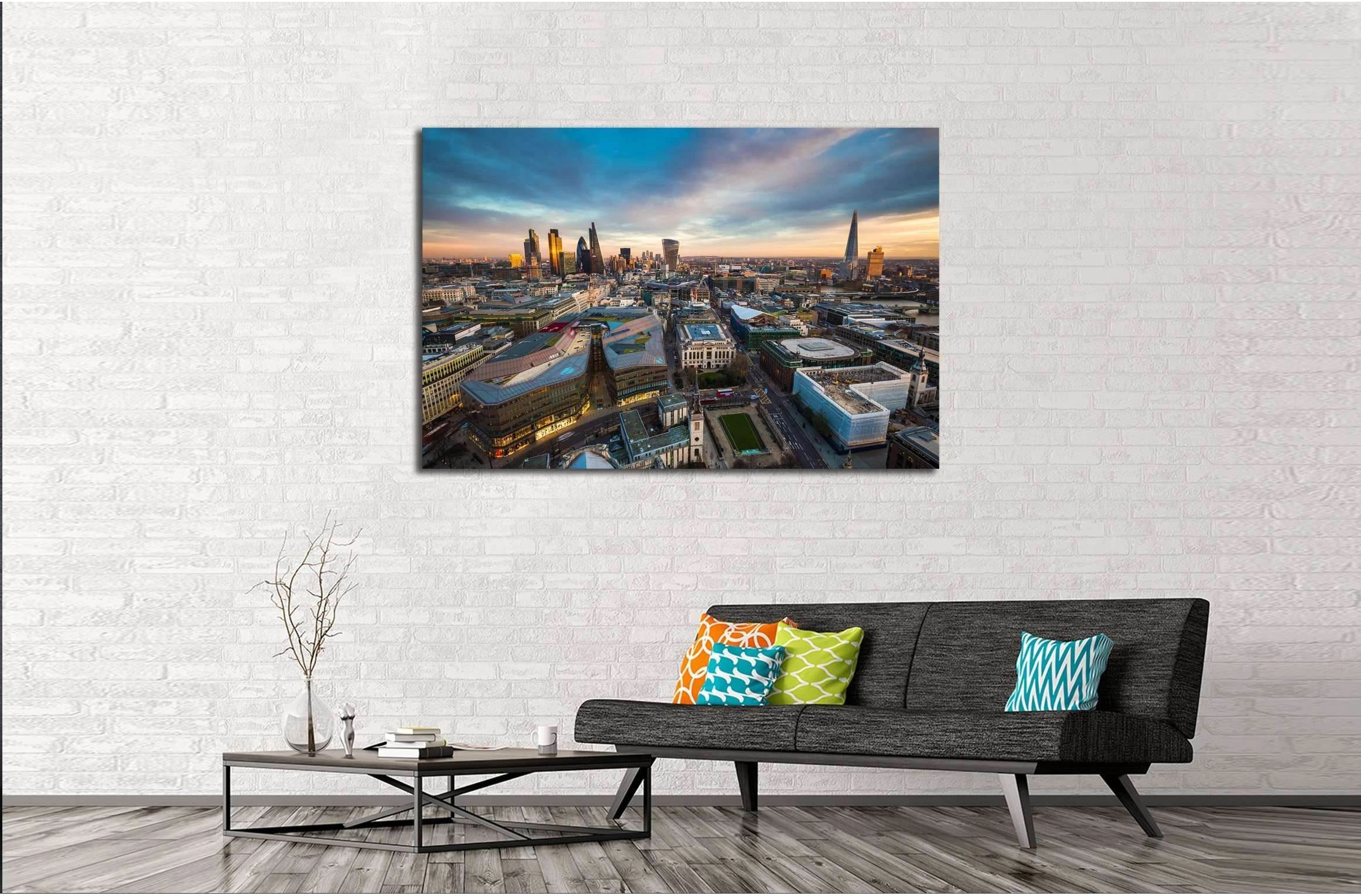 Skyline view of the famous financial bank district of London at magic hour №2998 Ready to Hang Canvas Print - Zellart Canvas Prints ALL_Products, s-2998