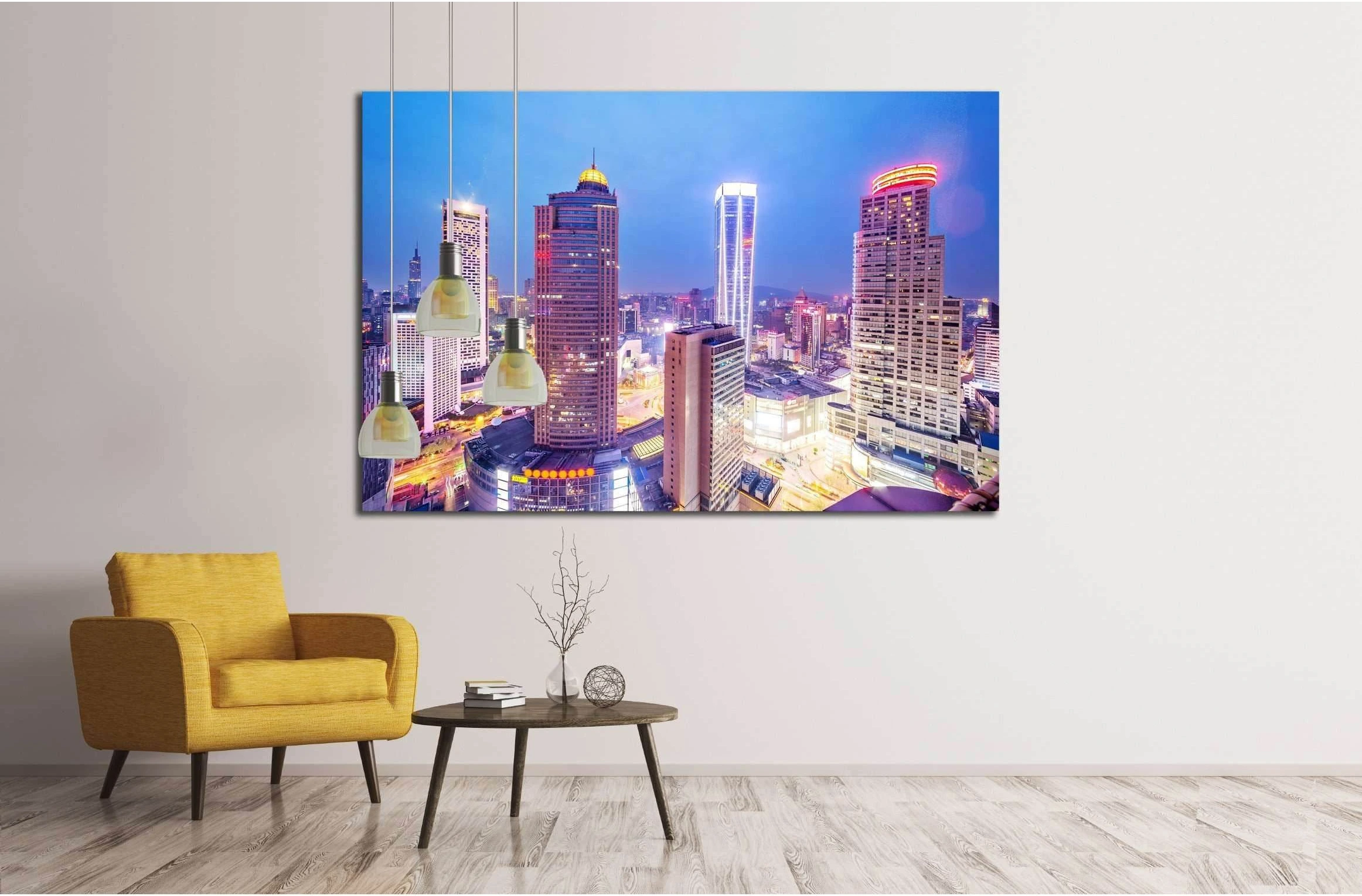 skyline,office buildings and cityscape at night №2281 Ready to Hang Canvas Print - Zellart Canvas Prints ALL_Products, s-2281