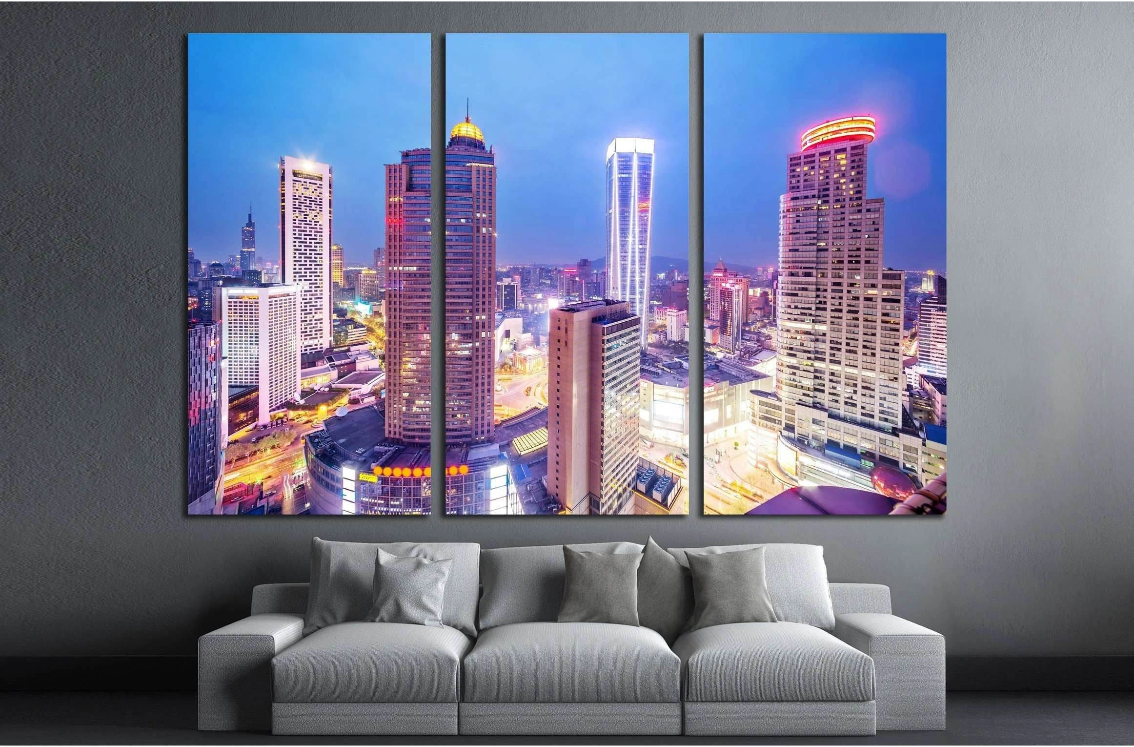 skyline,office buildings and cityscape at night №2281 Ready to Hang Canvas Print - Zellart Canvas Prints ALL_Products, s-2281
