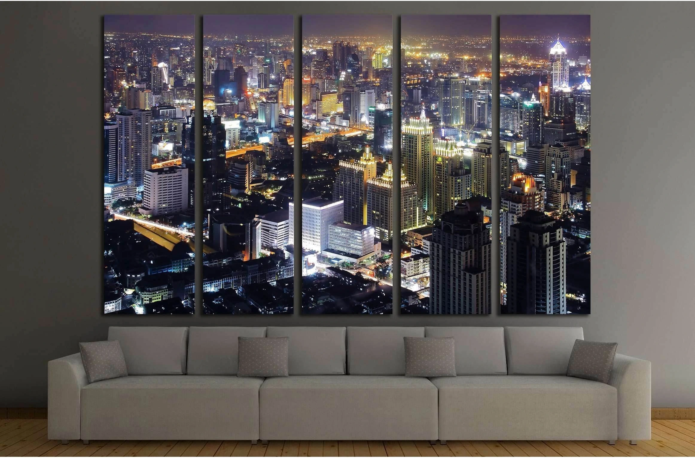 Skyscraper Bangkok downtown top View at Night from top of Thailand №2585 Ready to Hang Canvas Print - Zellart Canvas Prints ALL_Products, s-2585