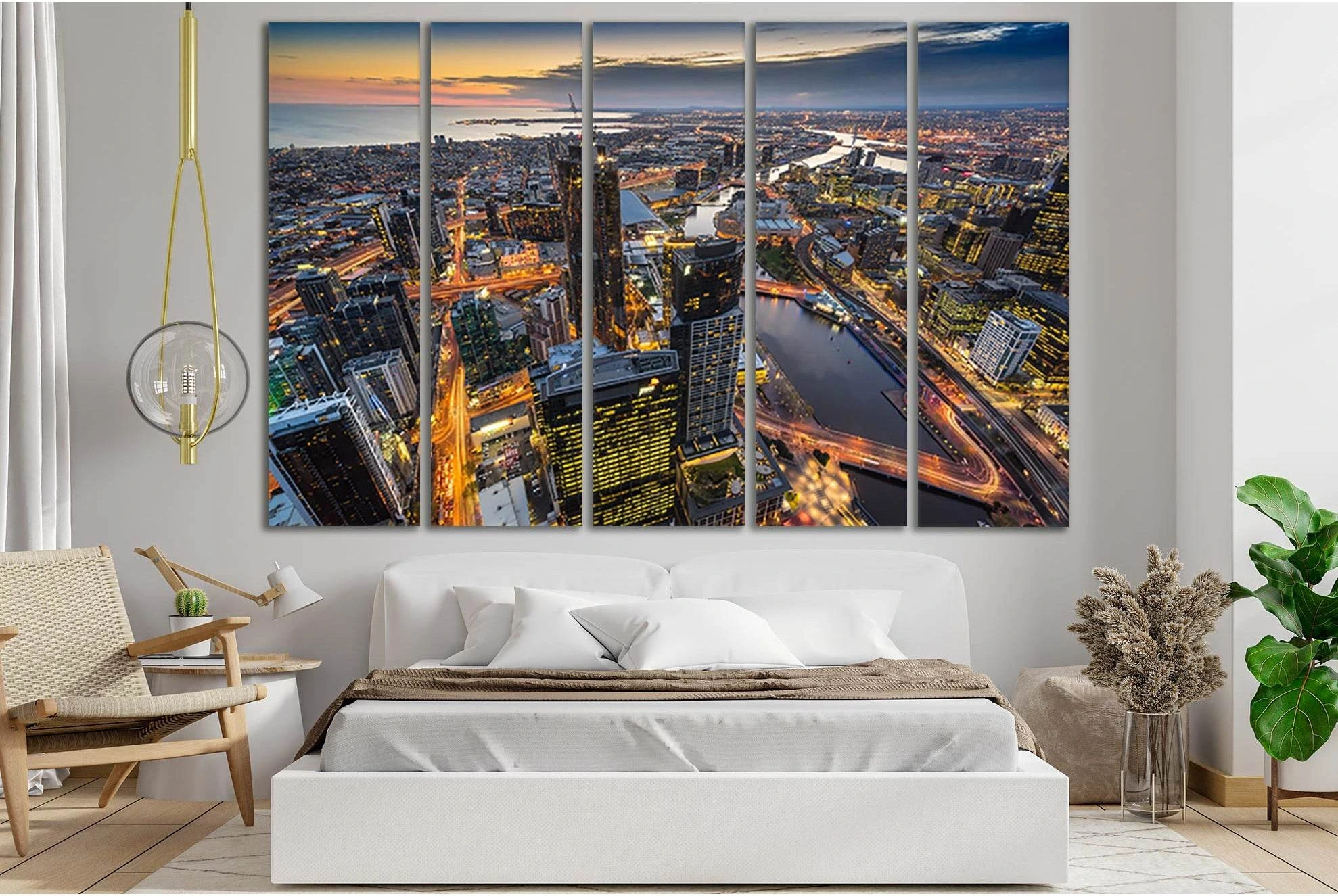 Skyscrapers Evening Melbourne Australia №SL346 Ready to Hang Canvas Print - Zellart Canvas Prints 0new, ALL_Products, Cityscapes & Skylines