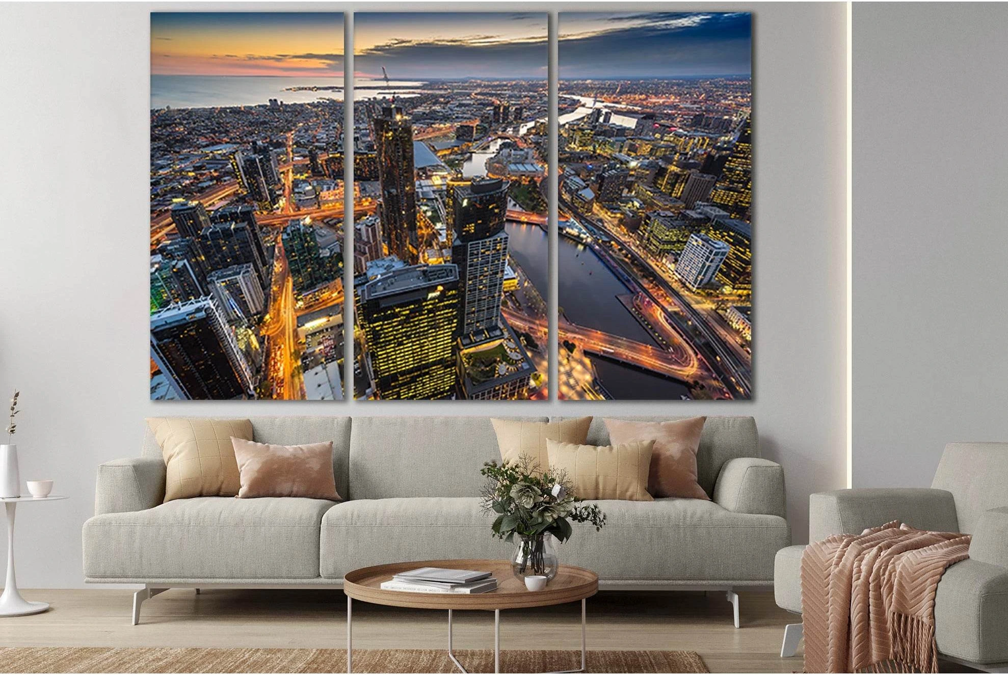 Skyscrapers Evening Melbourne Australia №SL346 Ready to Hang Canvas Print - Zellart Canvas Prints 0new, ALL_Products, Cityscapes & Skylines