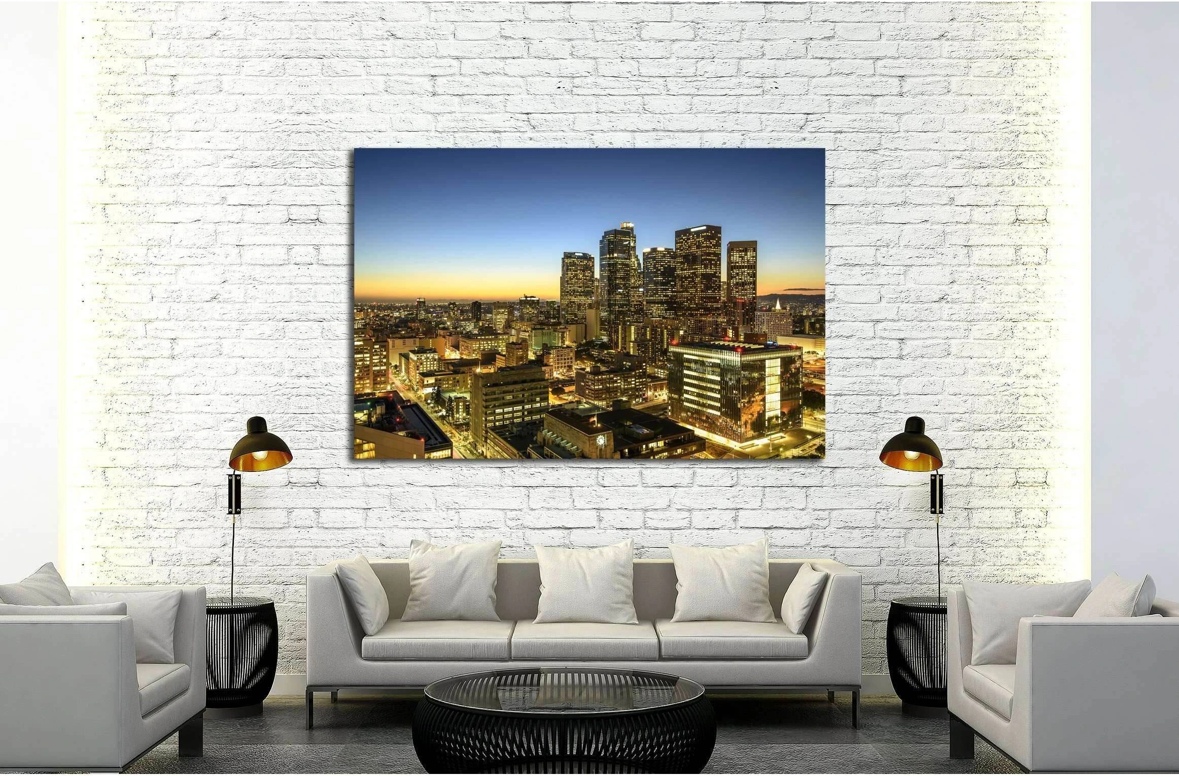 Skyscrapers in downtown Los Angeles California at sunset №2957 Ready to Hang Canvas Print - Zellart Canvas Prints ALL_Products, s-2957