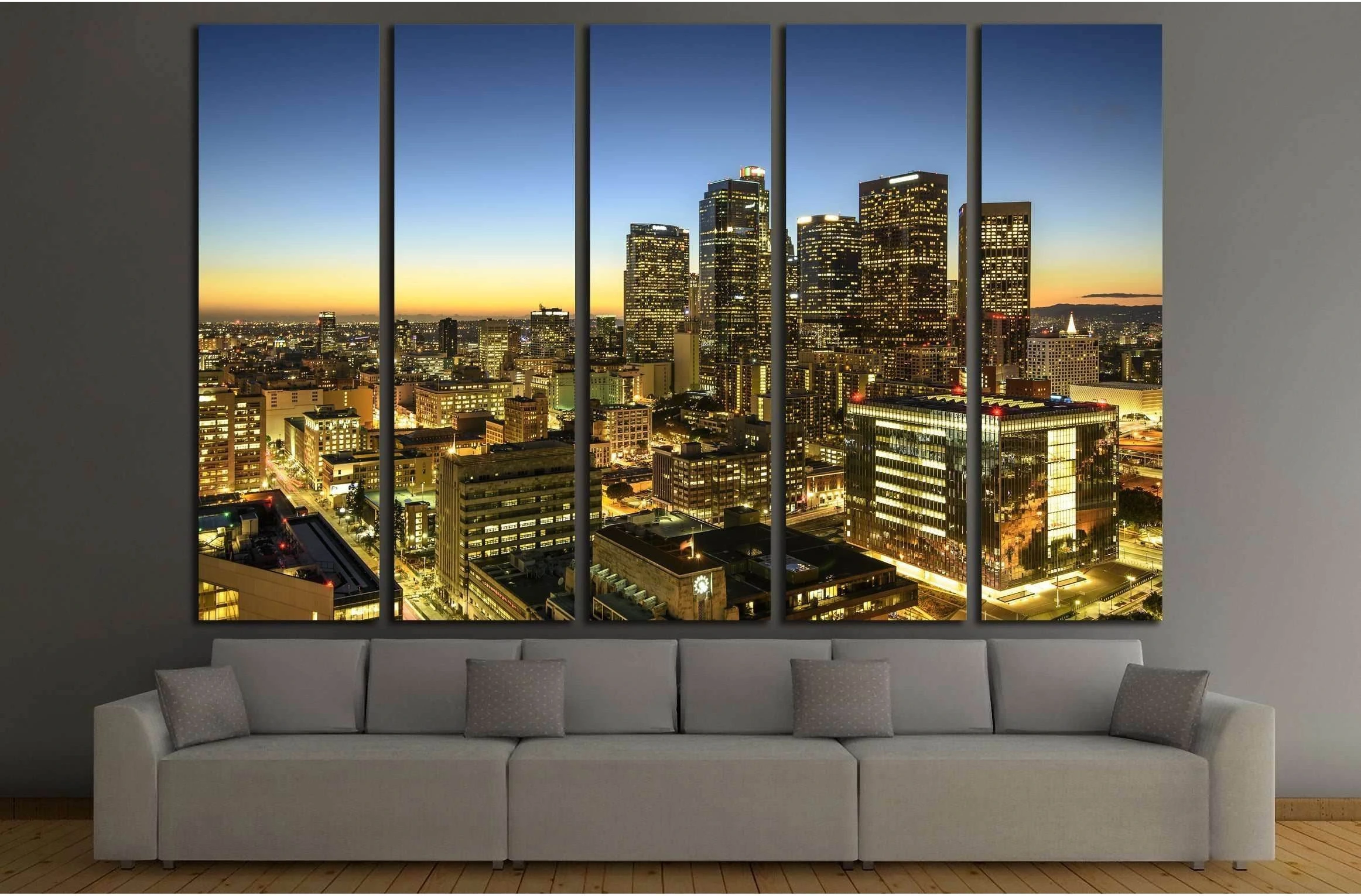 Skyscrapers in downtown Los Angeles California at sunset №2957 Ready to Hang Canvas Print - Zellart Canvas Prints ALL_Products, s-2957