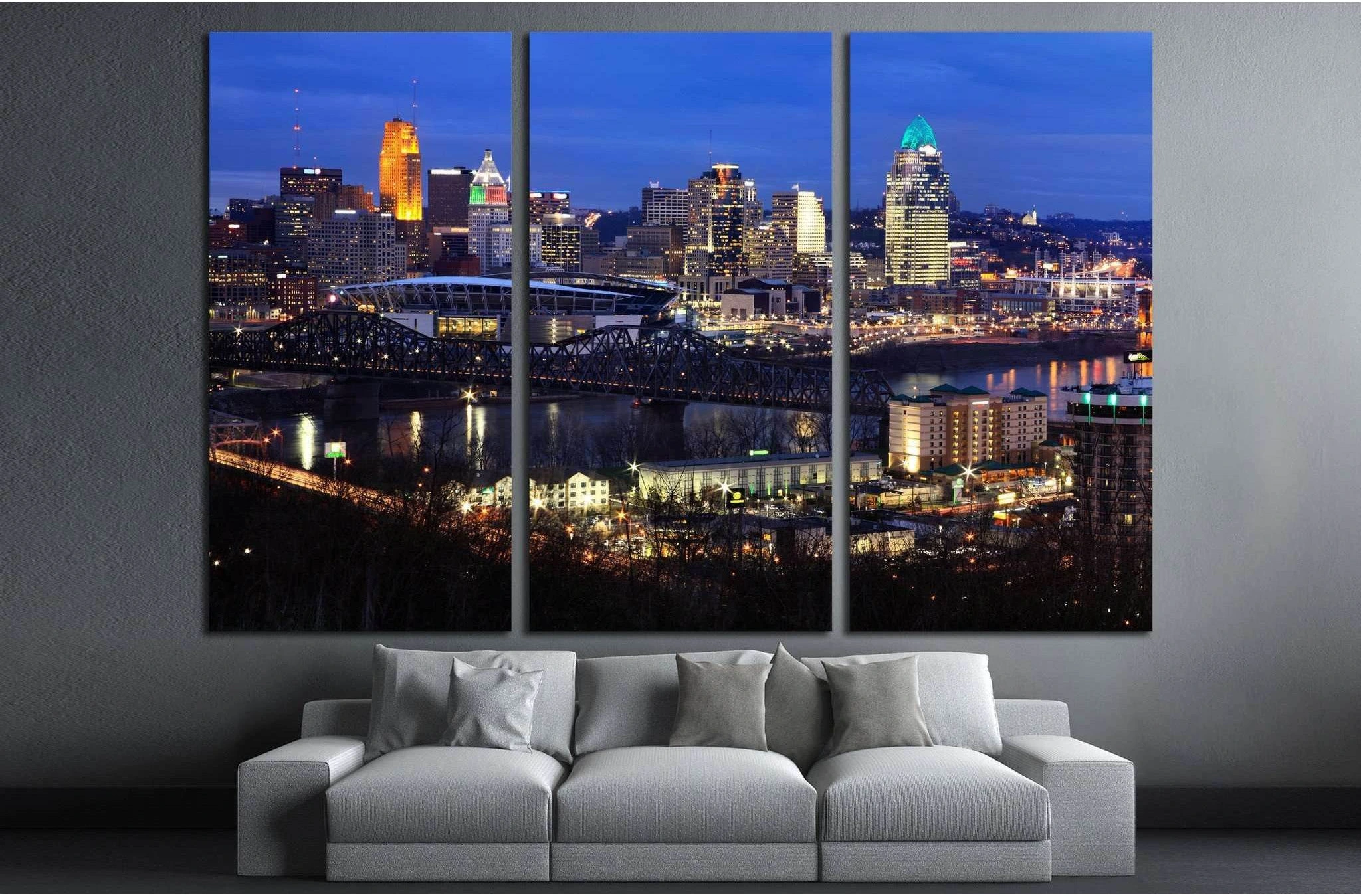 Skyscrapers On A Winter's Eve In Cincinnati Ohio, USA №1676 Ready to Hang Canvas Print - Zellart Canvas Prints ALL_Products, s-1676