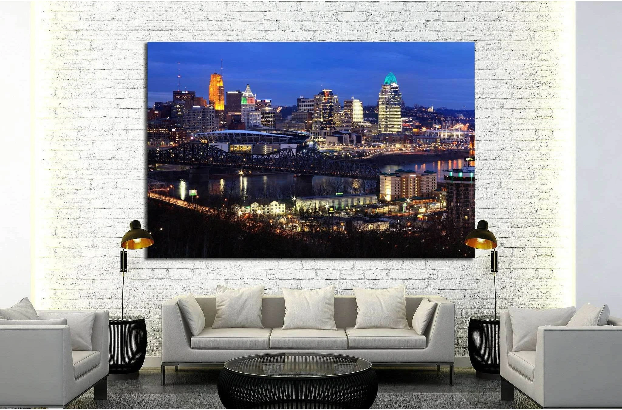 Skyscrapers On A Winter's Eve In Cincinnati Ohio, USA №1676 Ready to Hang Canvas Print - Zellart Canvas Prints ALL_Products, s-1676