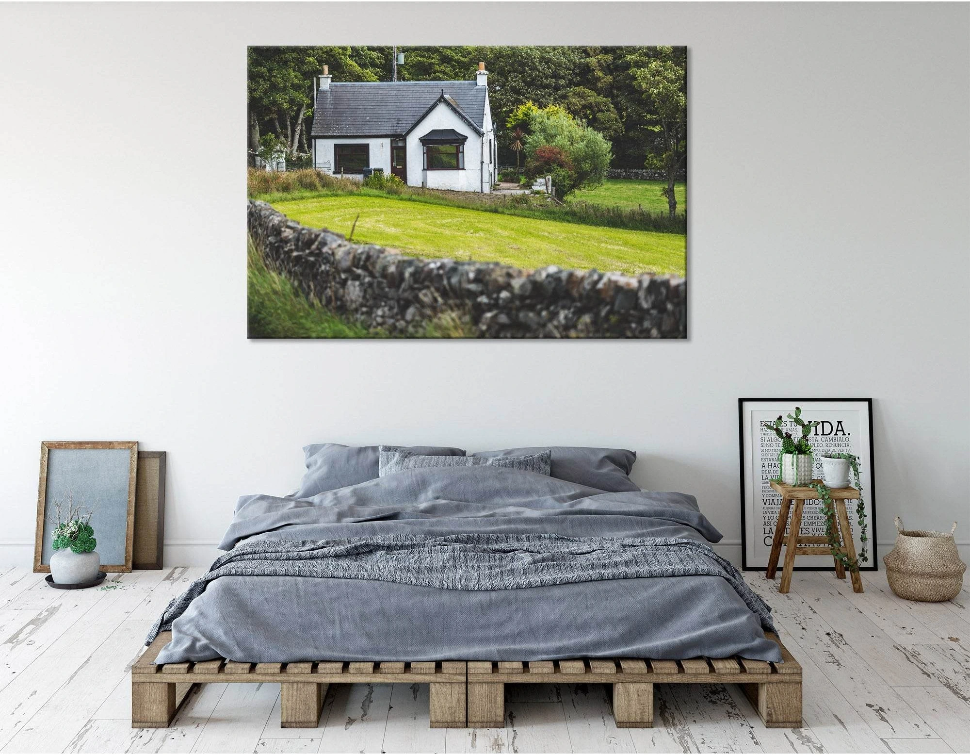 Small White Countryside Cottage, Islay Island №04204 Ready to Hang Canvas Print - Zellart Canvas Prints ALL_Products