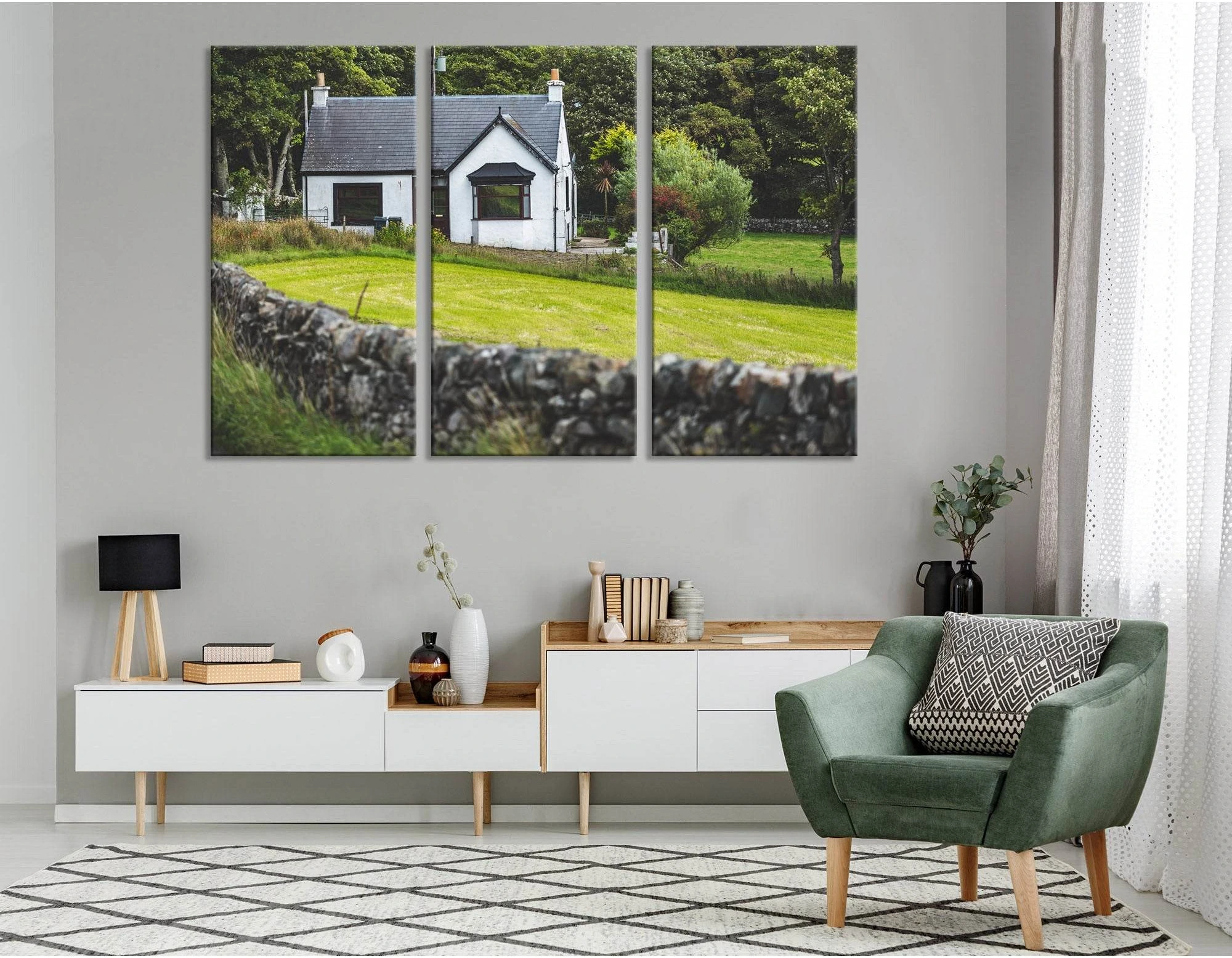 Small White Countryside Cottage, Islay Island №04204 Ready to Hang Canvas Print - Zellart Canvas Prints ALL_Products