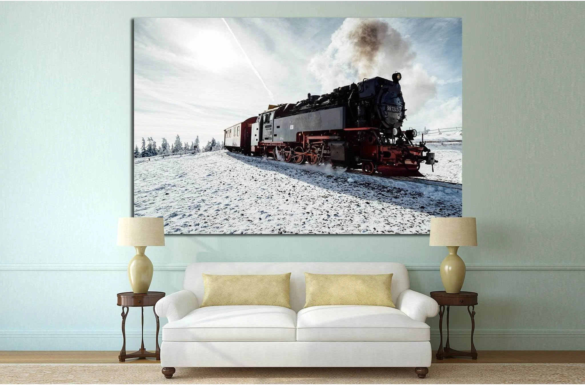 Snow and Locomotive №238 Ready to Hang Canvas Print - Zellart Canvas Prints ALL_Products, wd-238