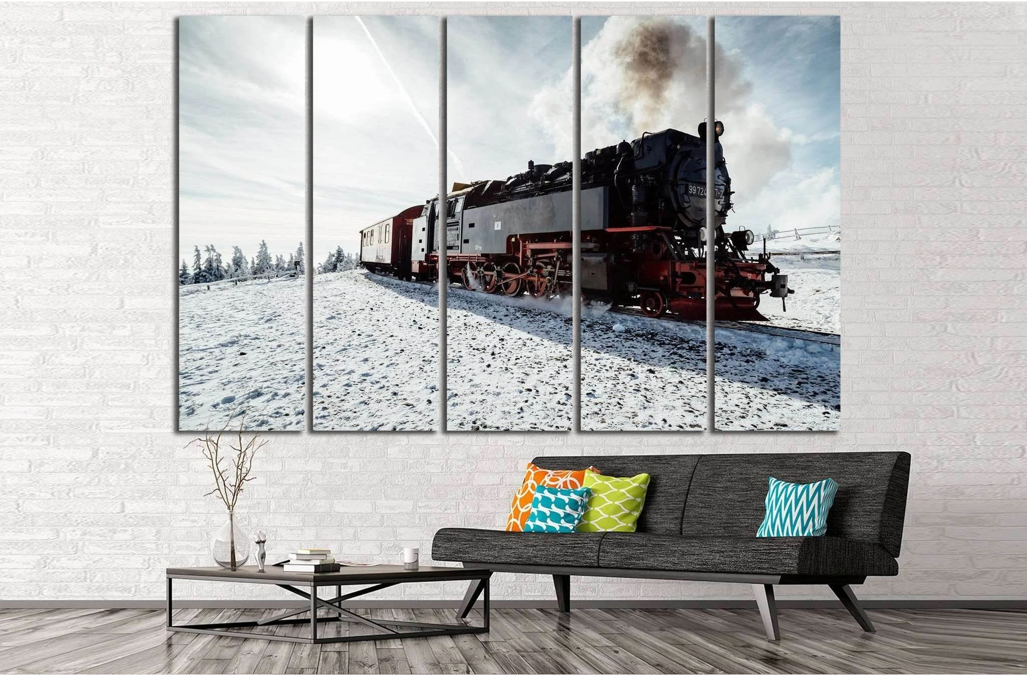 Snow and Locomotive №238 Ready to Hang Canvas Print - Zellart Canvas Prints ALL_Products, wd-238