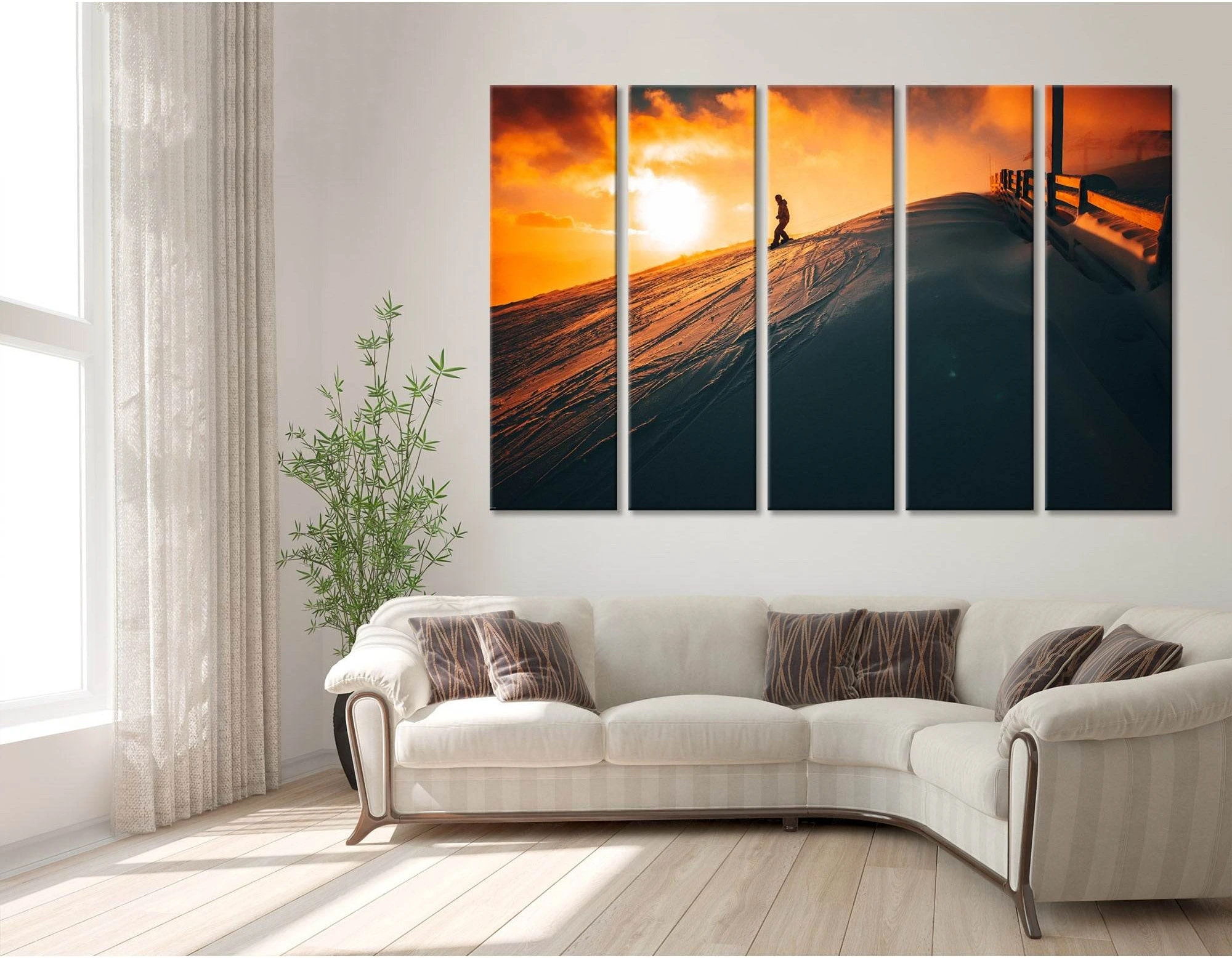 Snowboarder On A Snowy Hill During Sunset №04431 Ready to Hang Canvas Print - Zellart Canvas Prints ALL_Products