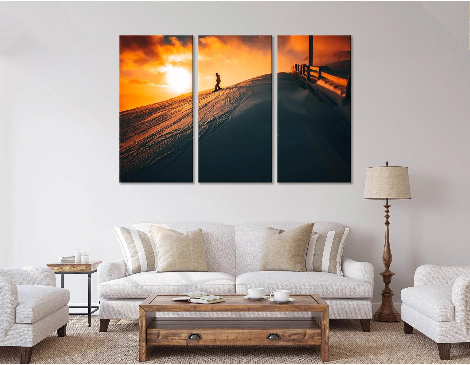 Snowboarder On A Snowy Hill During Sunset №04431 Ready to Hang Canvas Print - Zellart Canvas Prints ALL_Products