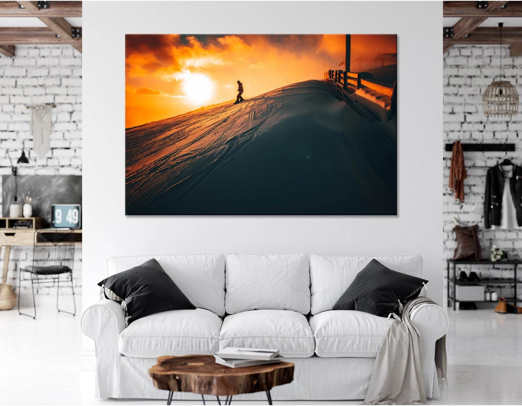 Snowboarder On A Snowy Hill During Sunset №04431 Ready to Hang Canvas Print - Zellart Canvas Prints ALL_Products