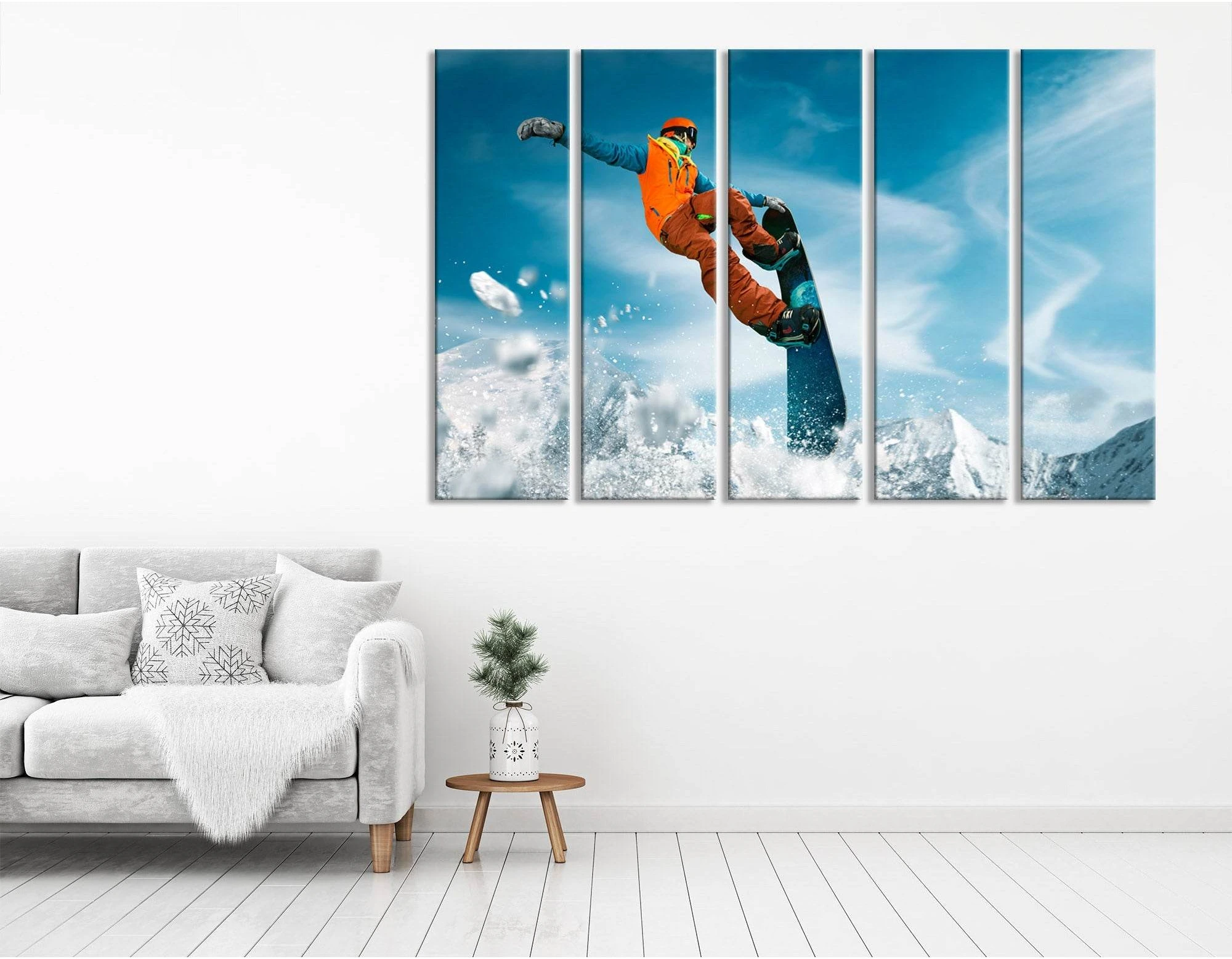 Snowboarder Riding In The Mountains On A Sunny Day №04435 Ready to Hang Canvas Print - Zellart Canvas Prints ALL_Products