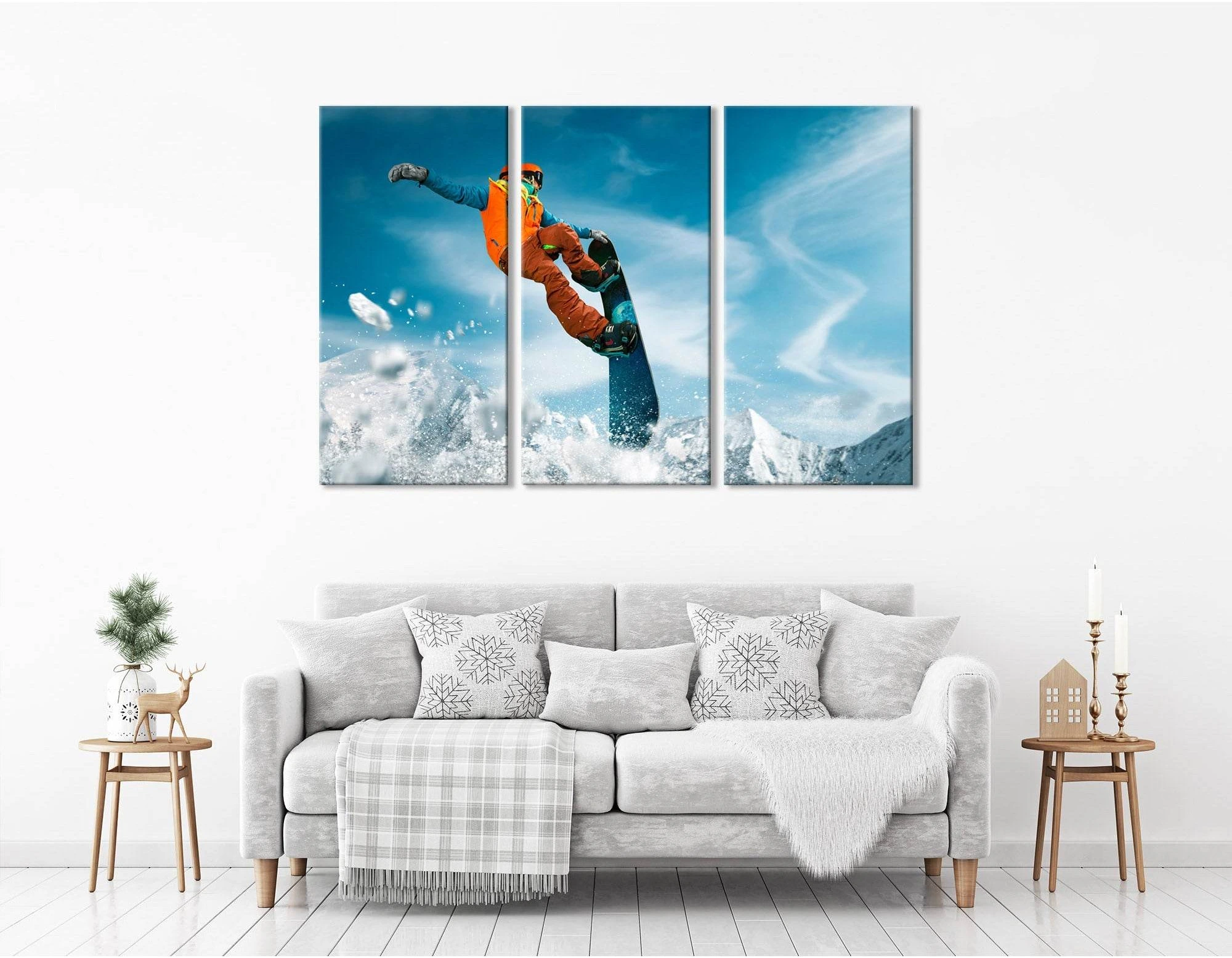 Snowboarder Riding In The Mountains On A Sunny Day №04435 Ready to Hang Canvas Print - Zellart Canvas Prints ALL_Products
