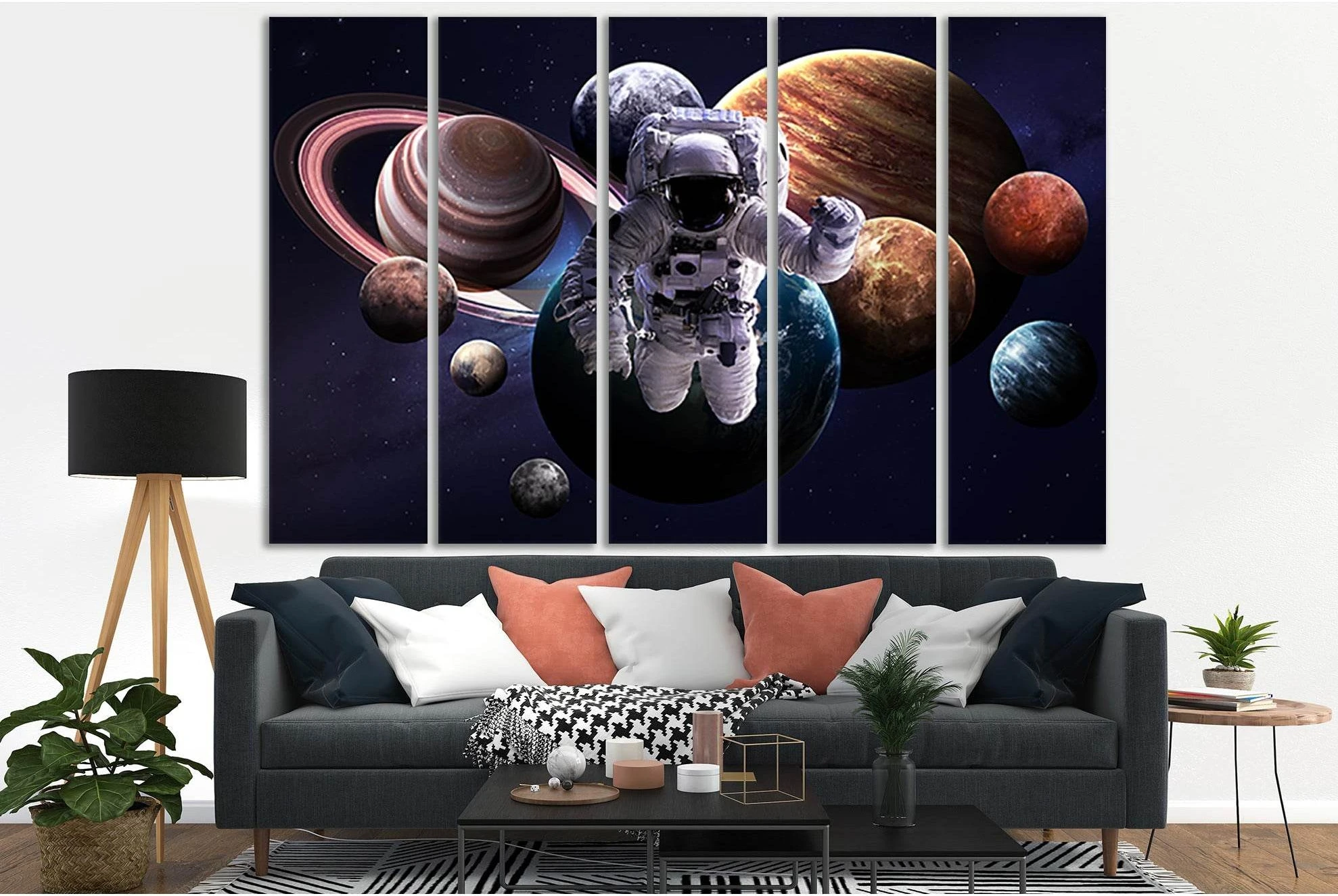 Solar System Planets And Astronaut №SL425 Ready to Hang Canvas Print - Zellart Canvas Prints 0new, ALL_Products, Astronomy & Space Canvas Wall Art