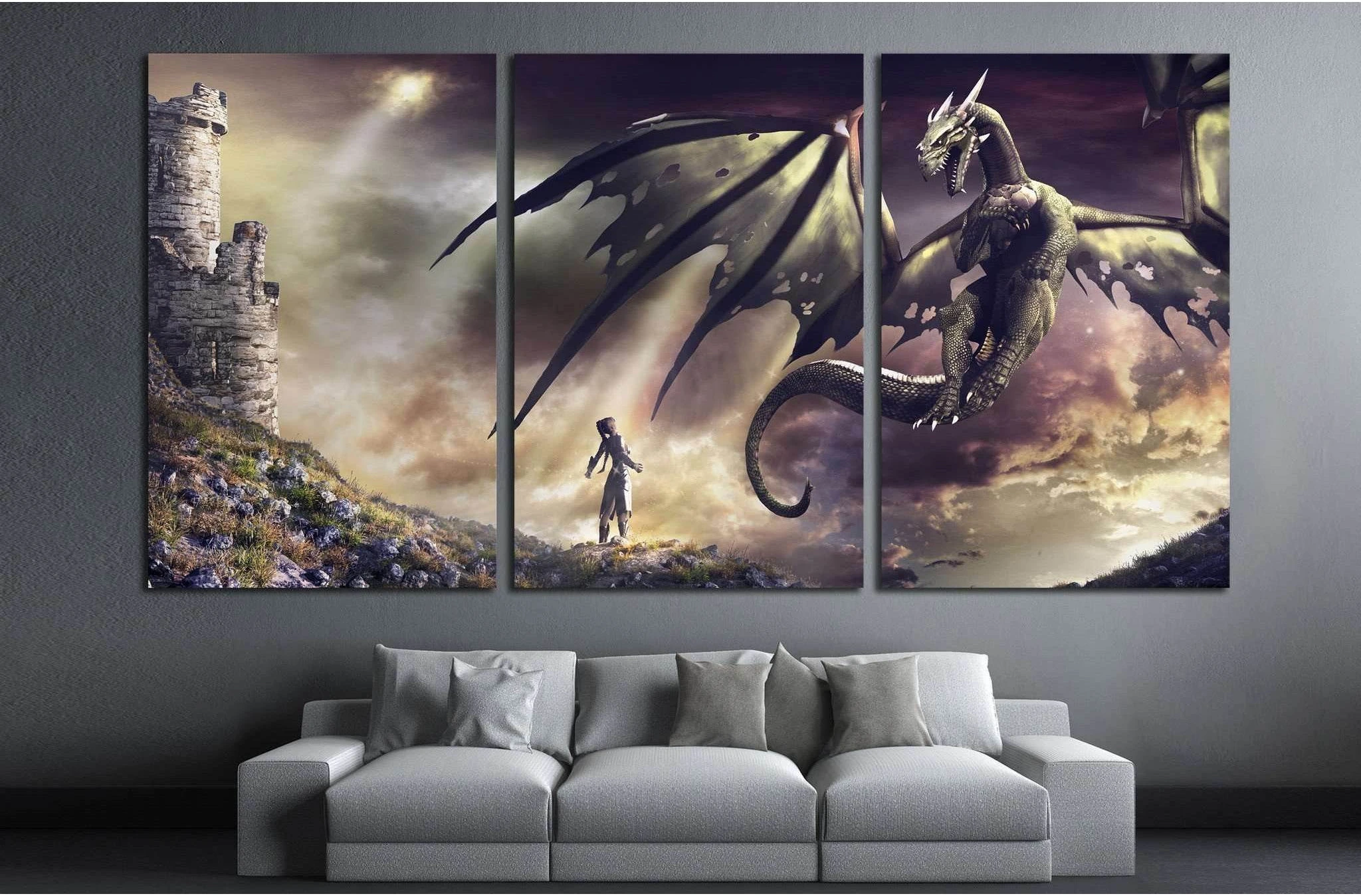 sorceress and green dragon №711 Ready to Hang Canvas Print - Zellart Canvas Prints ALL_Products, s-711