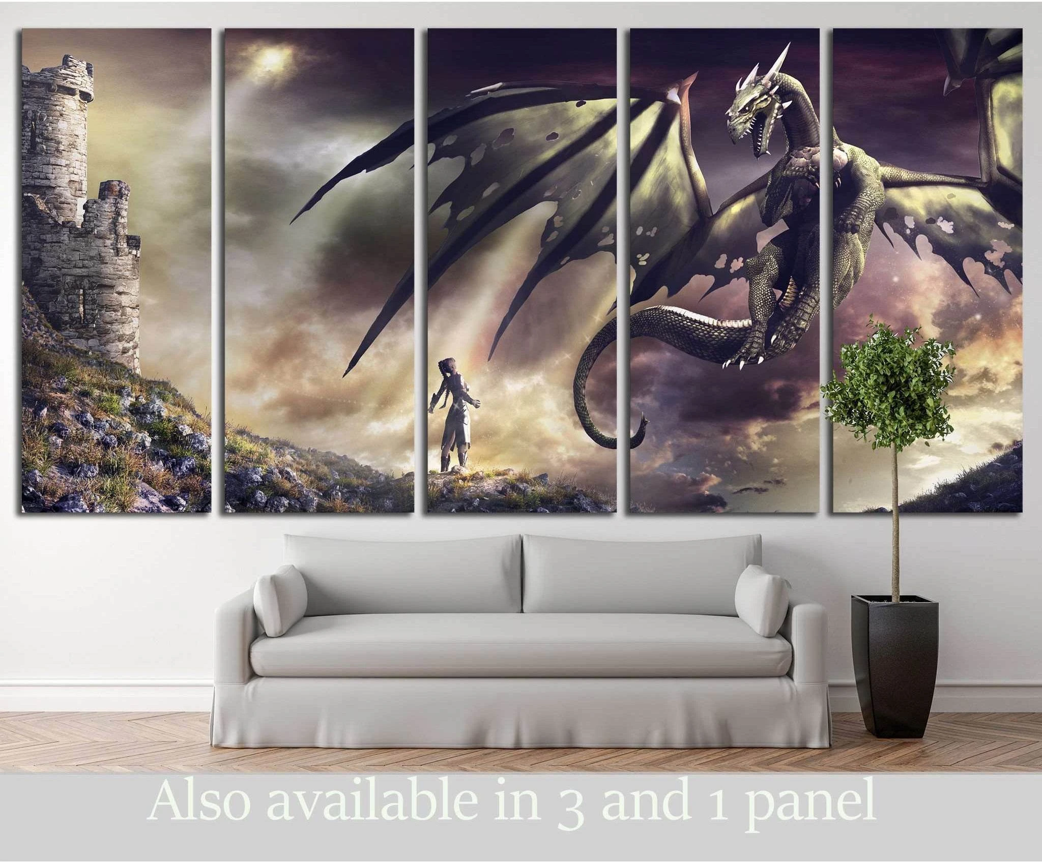 sorceress and green dragon №711 Ready to Hang Canvas Print - Zellart Canvas Prints ALL_Products, s-711