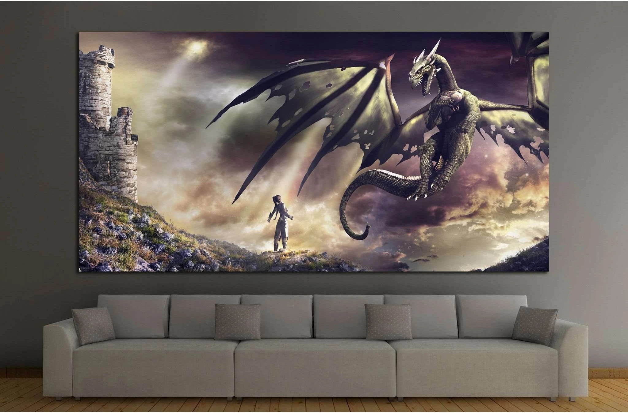 sorceress and green dragon №711 Ready to Hang Canvas Print - Zellart Canvas Prints ALL_Products, s-711
