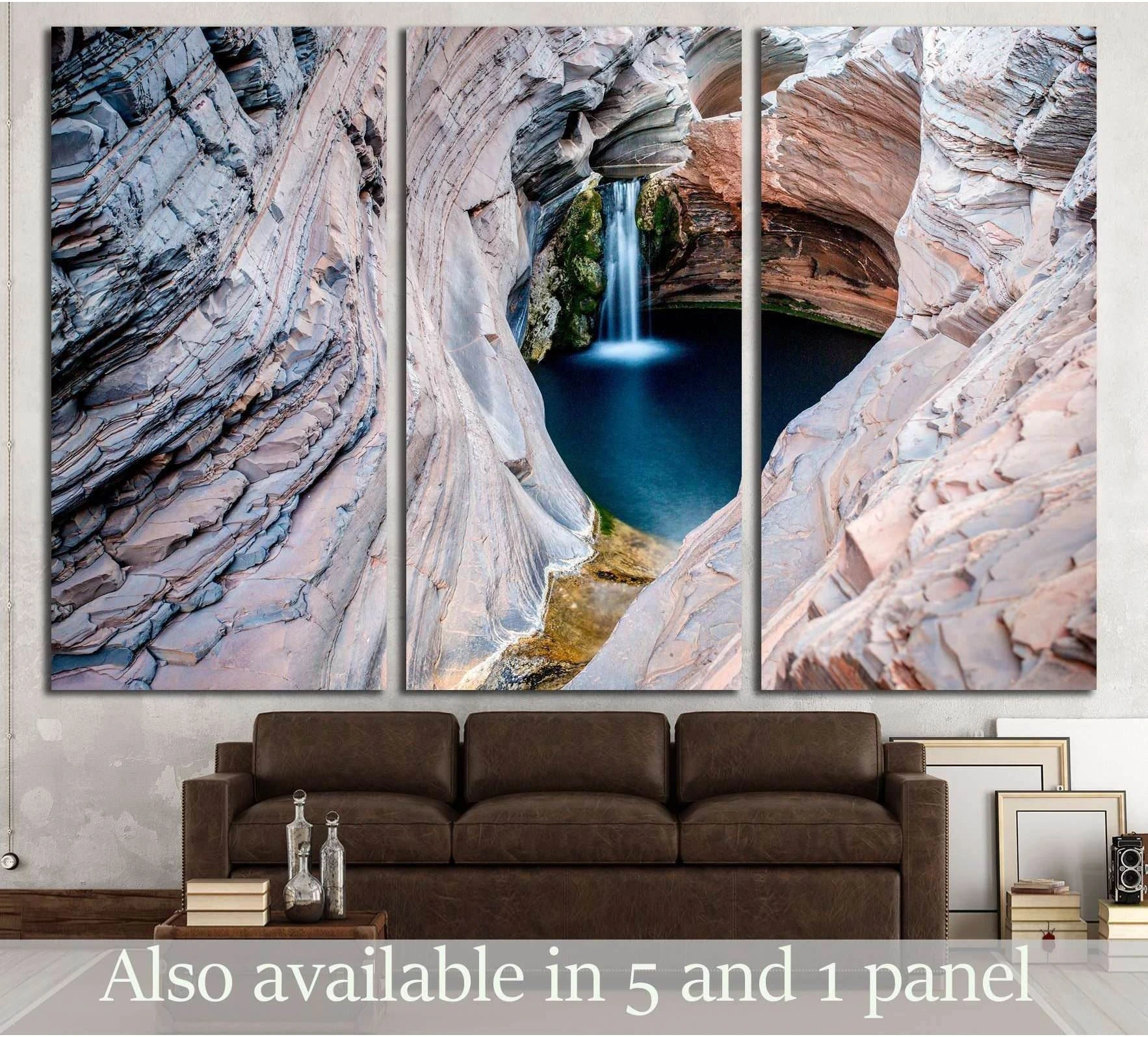 Hamersley Gorge canvas print with turquoise Spa Pool waterfall in layered red rock canyon