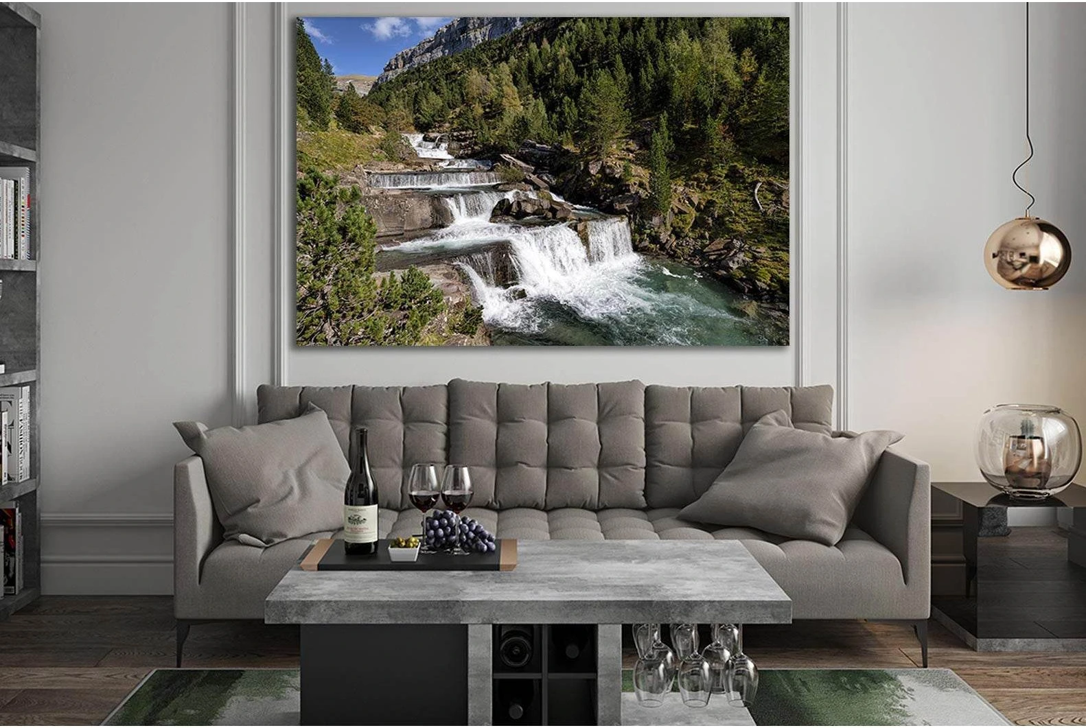Spain Waterfall Ordesa Valley №SL487 Ready to Hang Canvas Print - Zellart Canvas Prints 0new, ALL_Products, Waterfall, Waterfall Wall Art