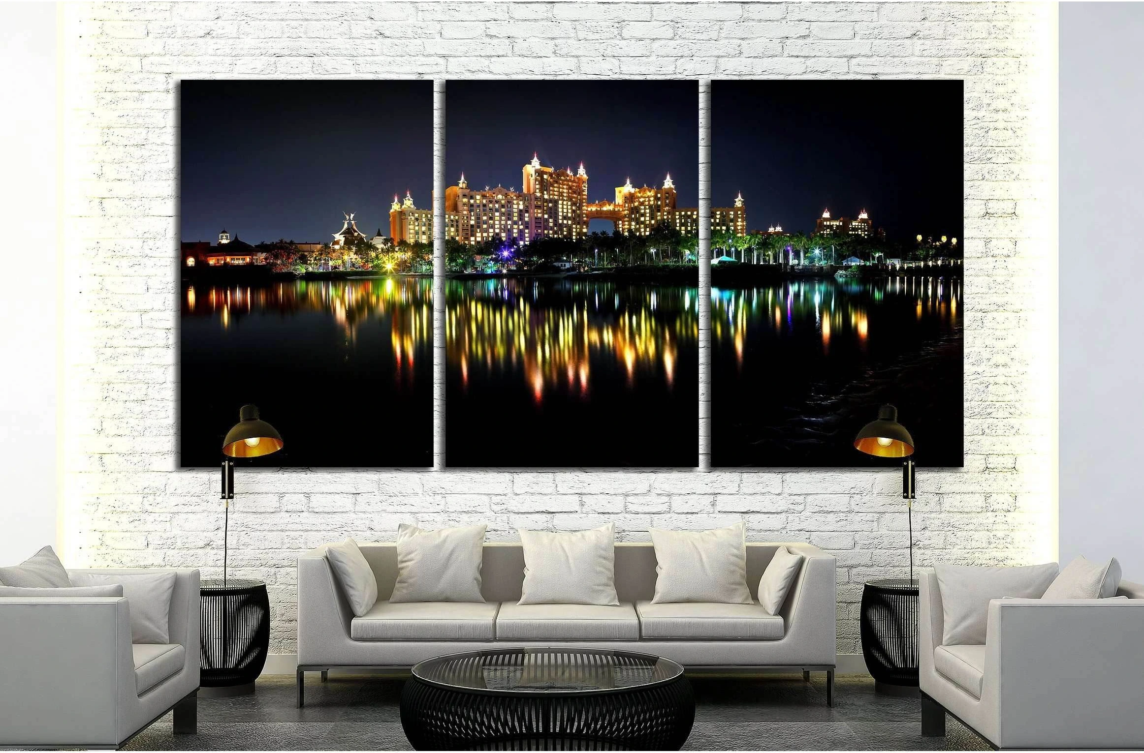 spectacular scene of Atlantis in Bahamas at night №2277 Ready to Hang Canvas Print - Zellart Canvas Prints ALL_Products, s-2277