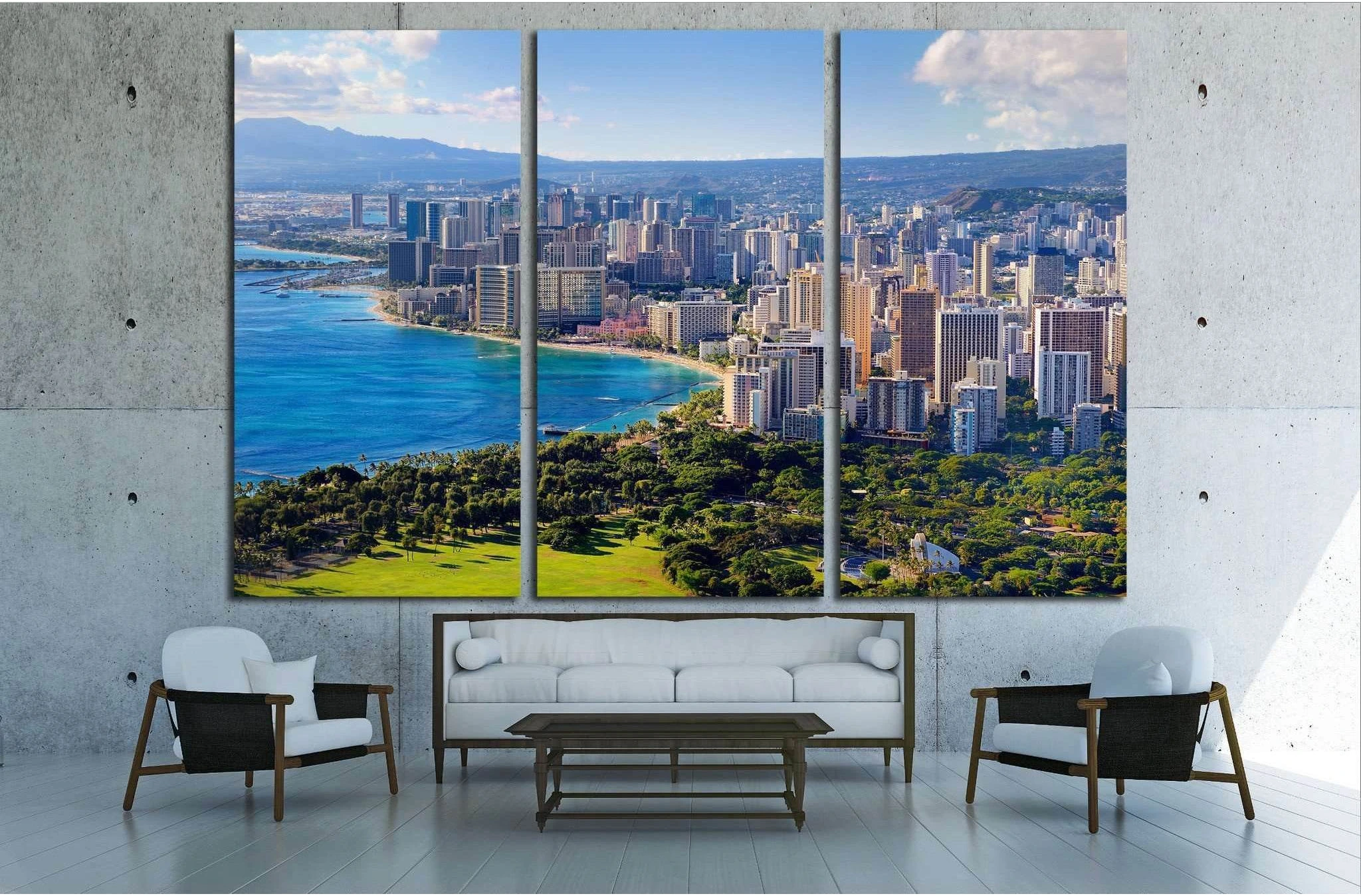Spectacular view of Honolulu city, Oahu, Hawaii №1702 Ready to Hang Canvas Print - Zellart Canvas Prints ALL_Products, s-1702