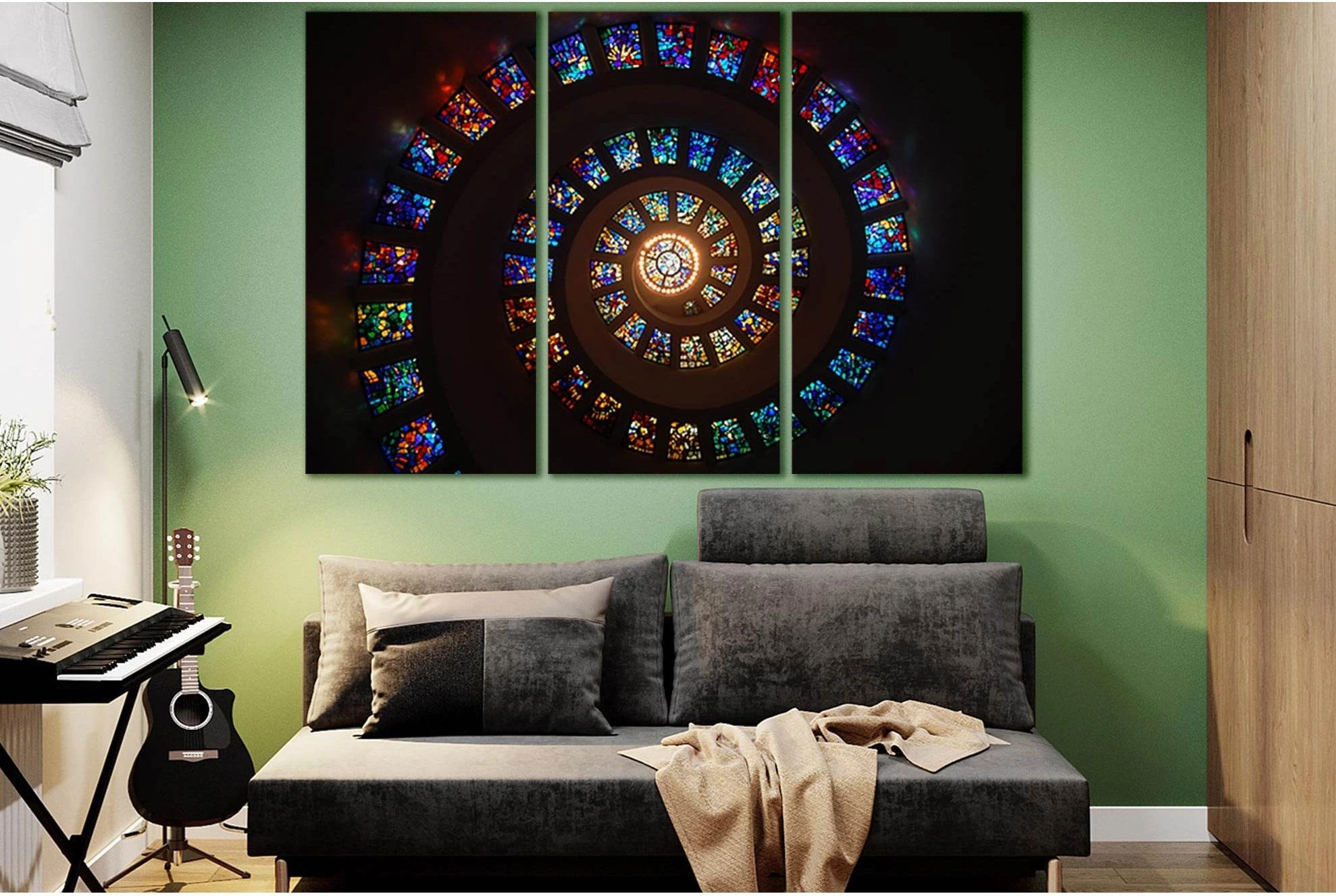Spiral Stained Glass №SL1379 Ready to Hang Canvas Print - Zellart Canvas Prints 0new, ALL_Products, Architecture
