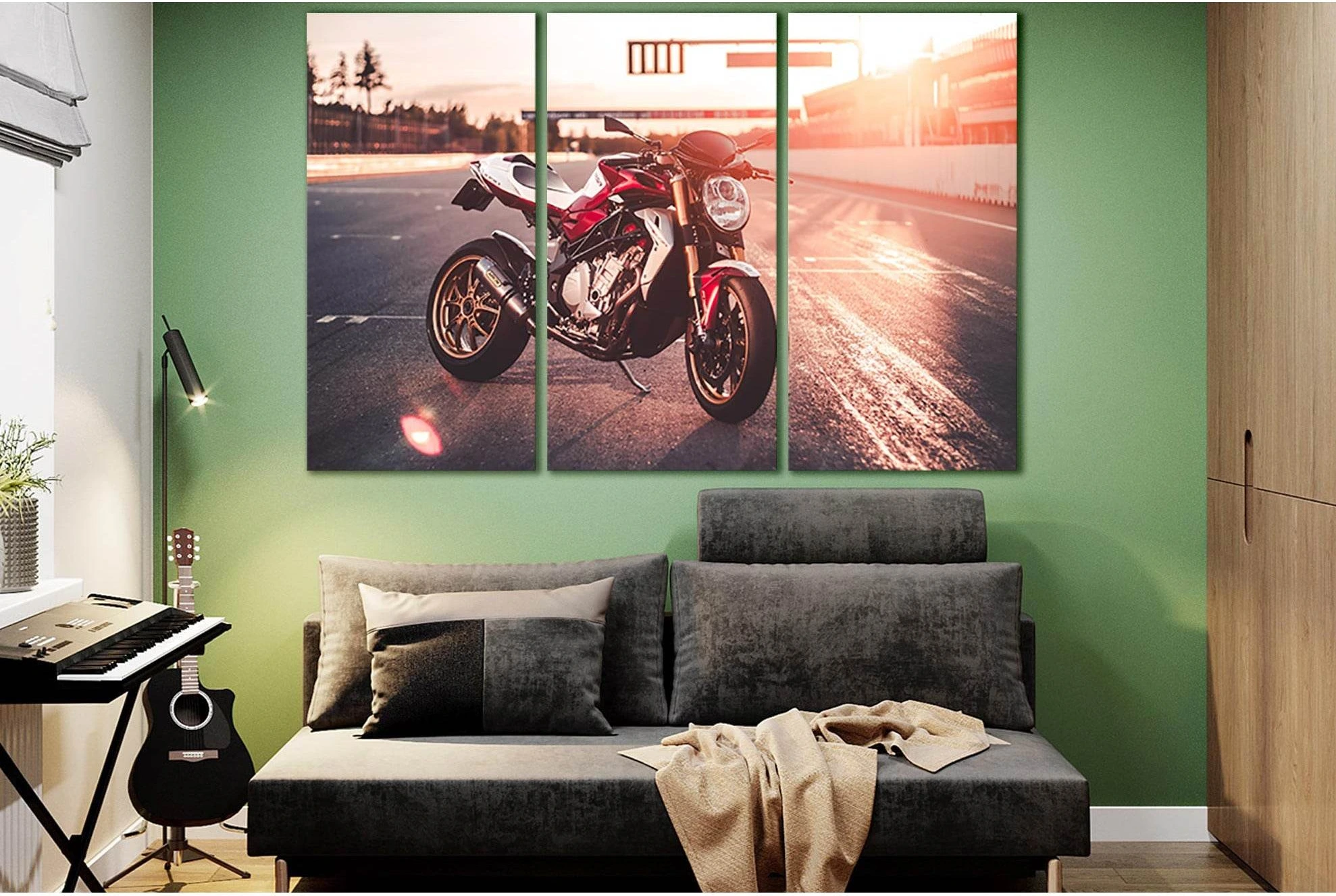Sport Bike On The Race Track №SL1439 Ready to Hang Canvas Print - Zellart Canvas Prints 0new, ALL_Products, Engine