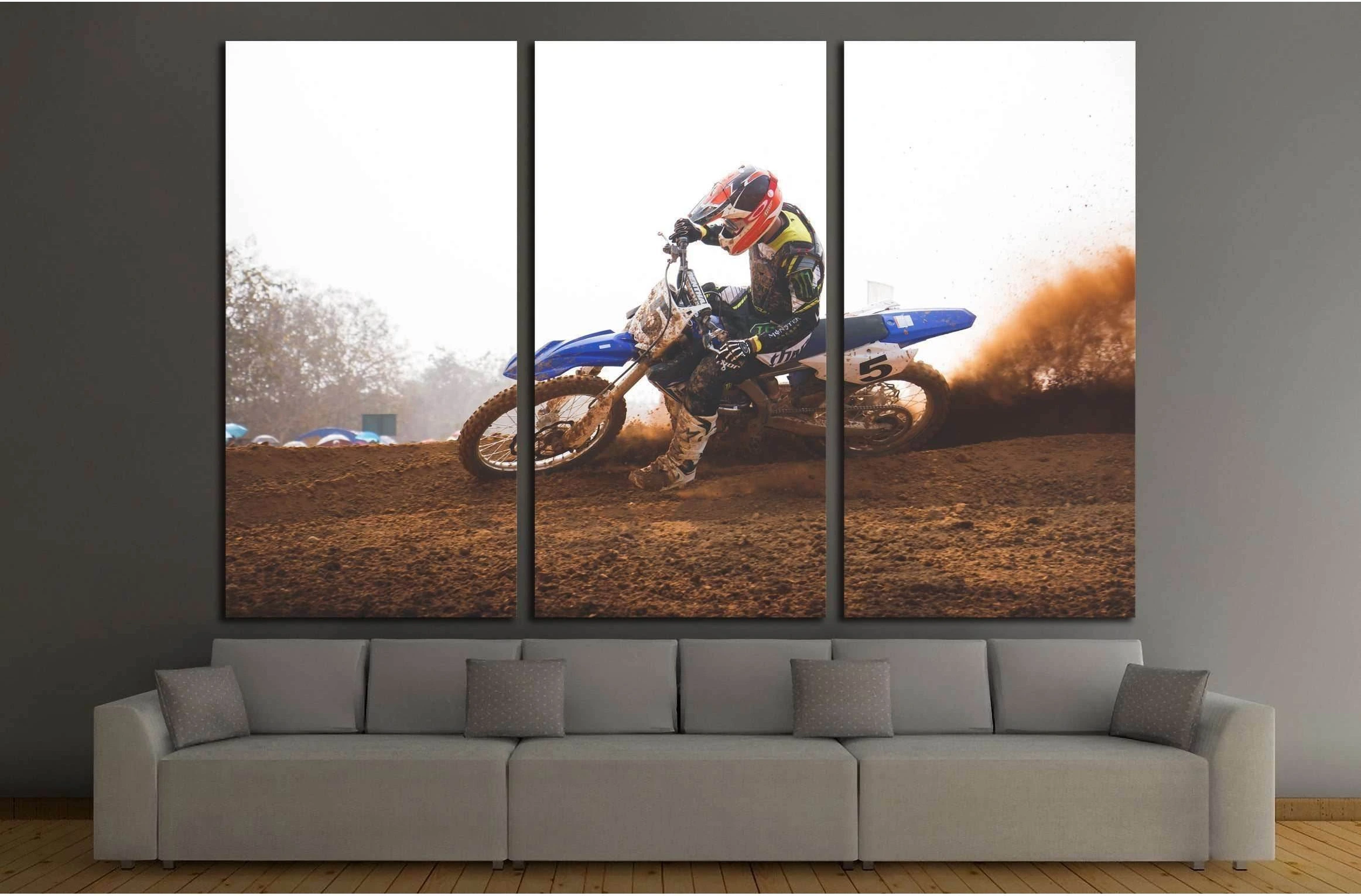 Sport Motorcycle,The motocross competition,rider cornering and free fee to see. №2487 Ready to Hang Canvas Print - Zellart Canvas Prints ALL_Products, s-2487
