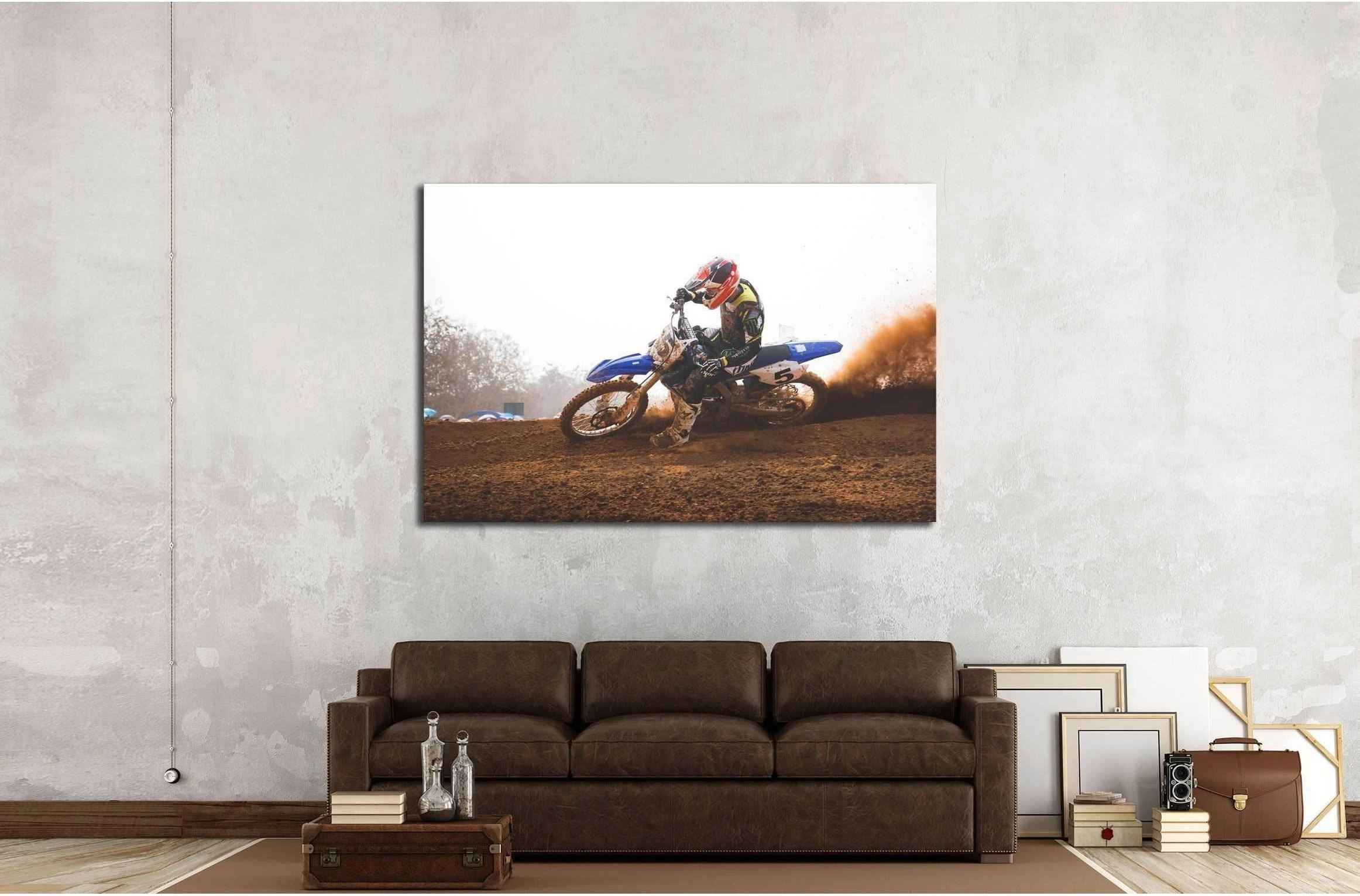 Sport Motorcycle,The motocross competition,rider cornering and free fee to see. №2487 Ready to Hang Canvas Print - Zellart Canvas Prints ALL_Products, s-2487