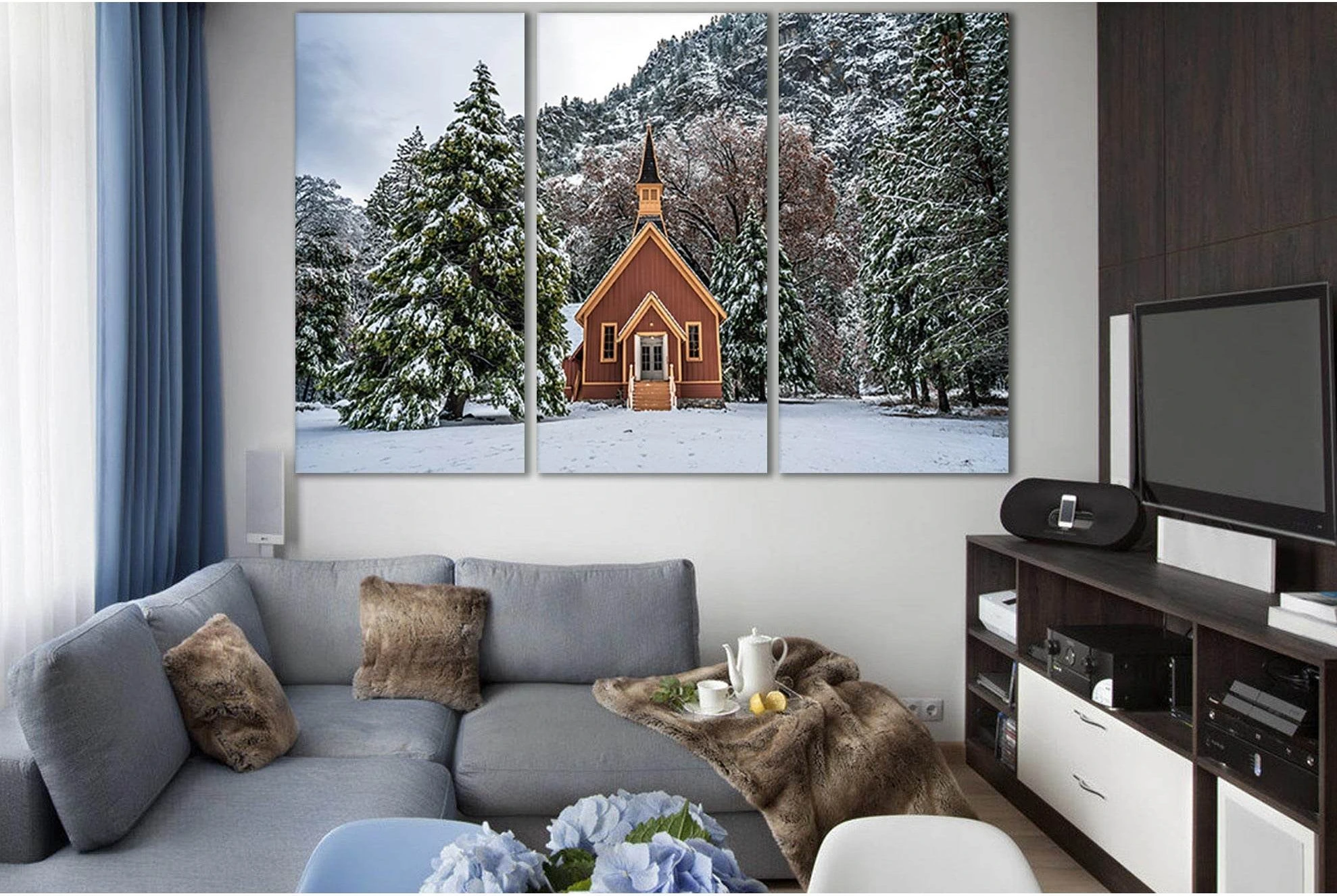 Spruce Trees Small House In Winter №SL1059 Ready to Hang Canvas Print - Zellart Canvas Prints 0new, ALL_Products, Trees Wall Art
