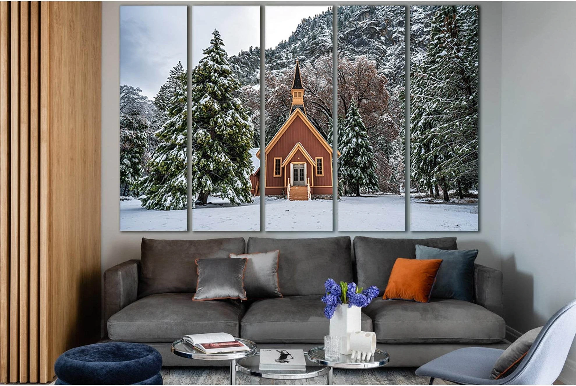 Spruce Trees Small House In Winter №SL1059 Ready to Hang Canvas Print - Zellart Canvas Prints 0new, ALL_Products, Trees Wall Art