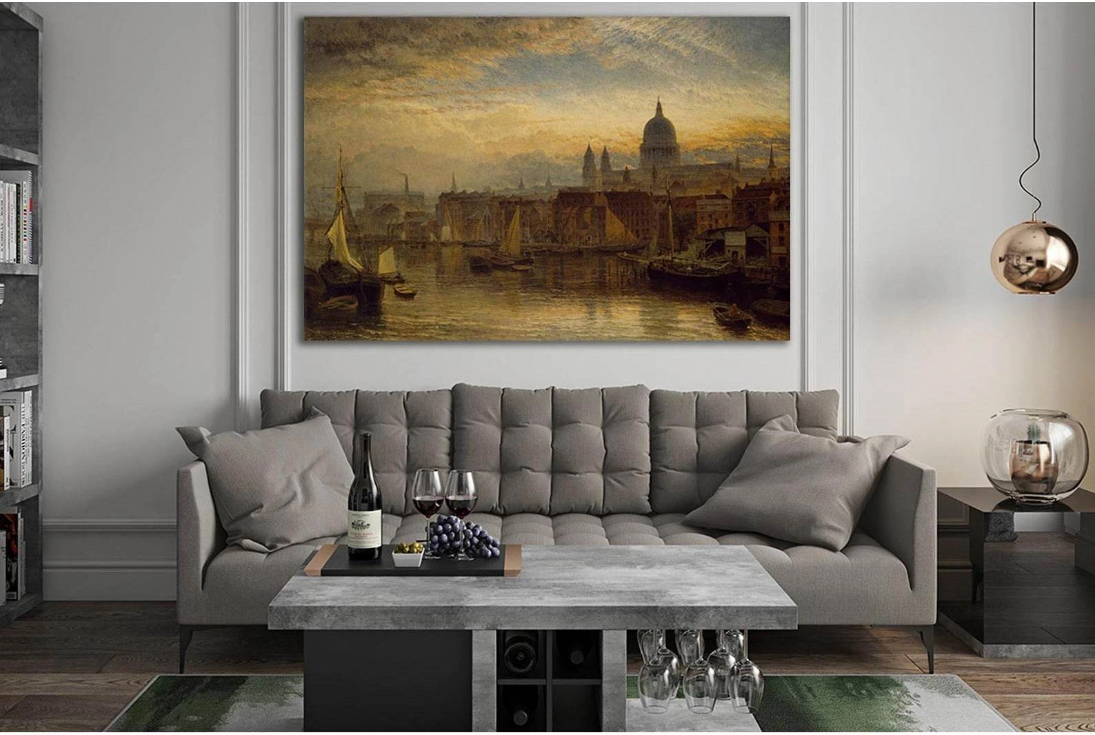 St Pauls From The River Thames Oil Painting №SL581 Ready to Hang Canvas Print - Zellart Canvas Prints 0new, ALL_Products, Oil Painting Wall Art