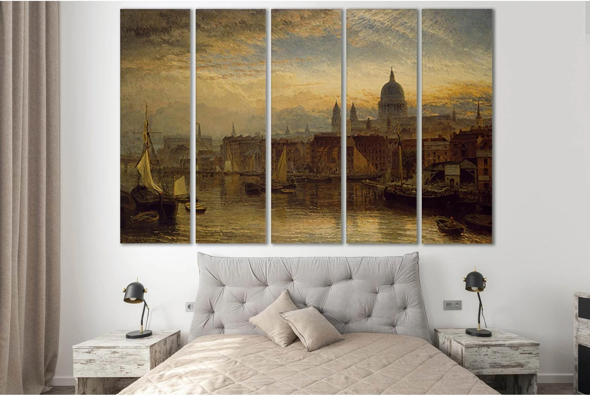 St Pauls From The River Thames Oil Painting №SL581 Ready to Hang Canvas Print - Zellart Canvas Prints 0new, ALL_Products, Oil Painting Wall Art