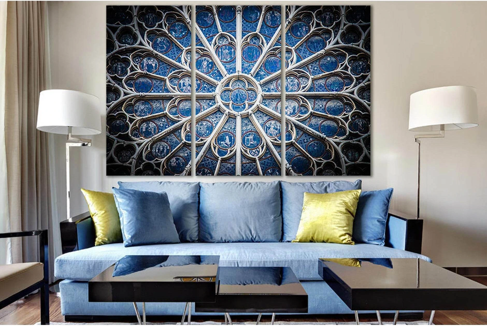 Stained Glass Of The Catholic Cathedral №SL1400 Ready to Hang Canvas Print - Zellart Canvas Prints 0new, ALL_Products, Architecture