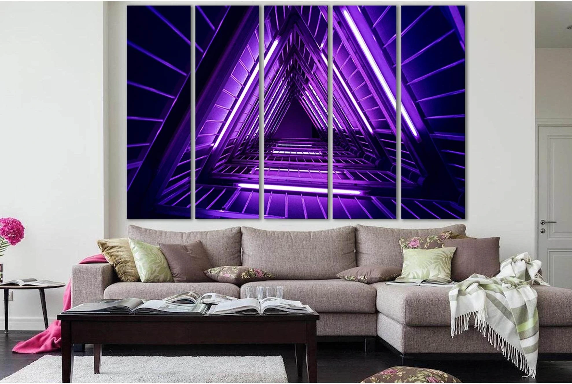 Stairs In Purple Light №SL1421 Ready to Hang Canvas Print - Zellart Canvas Prints 0new, ALL_Products, Architecture