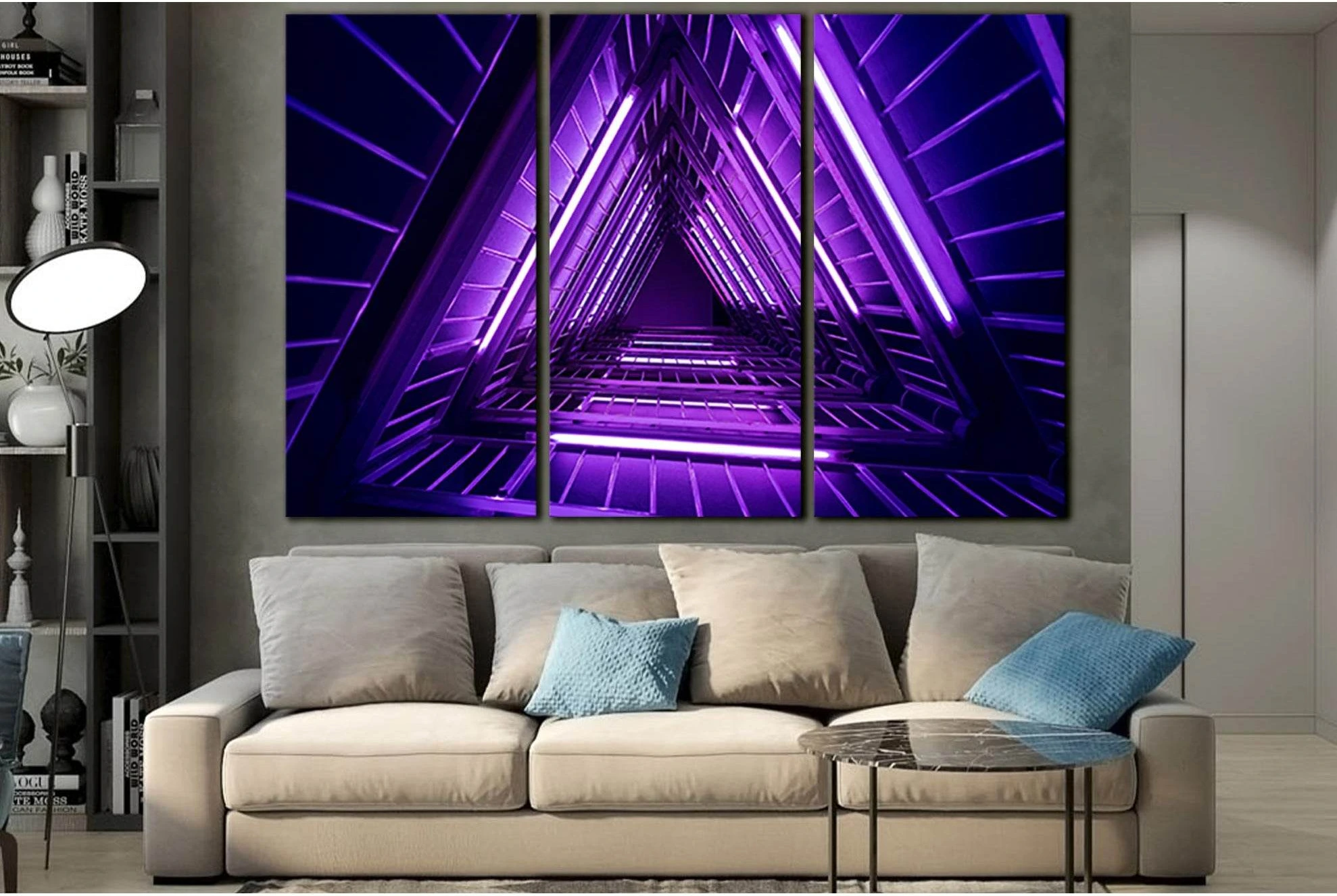 Stairs In Purple Light №SL1421 Ready to Hang Canvas Print - Zellart Canvas Prints 0new, ALL_Products, Architecture