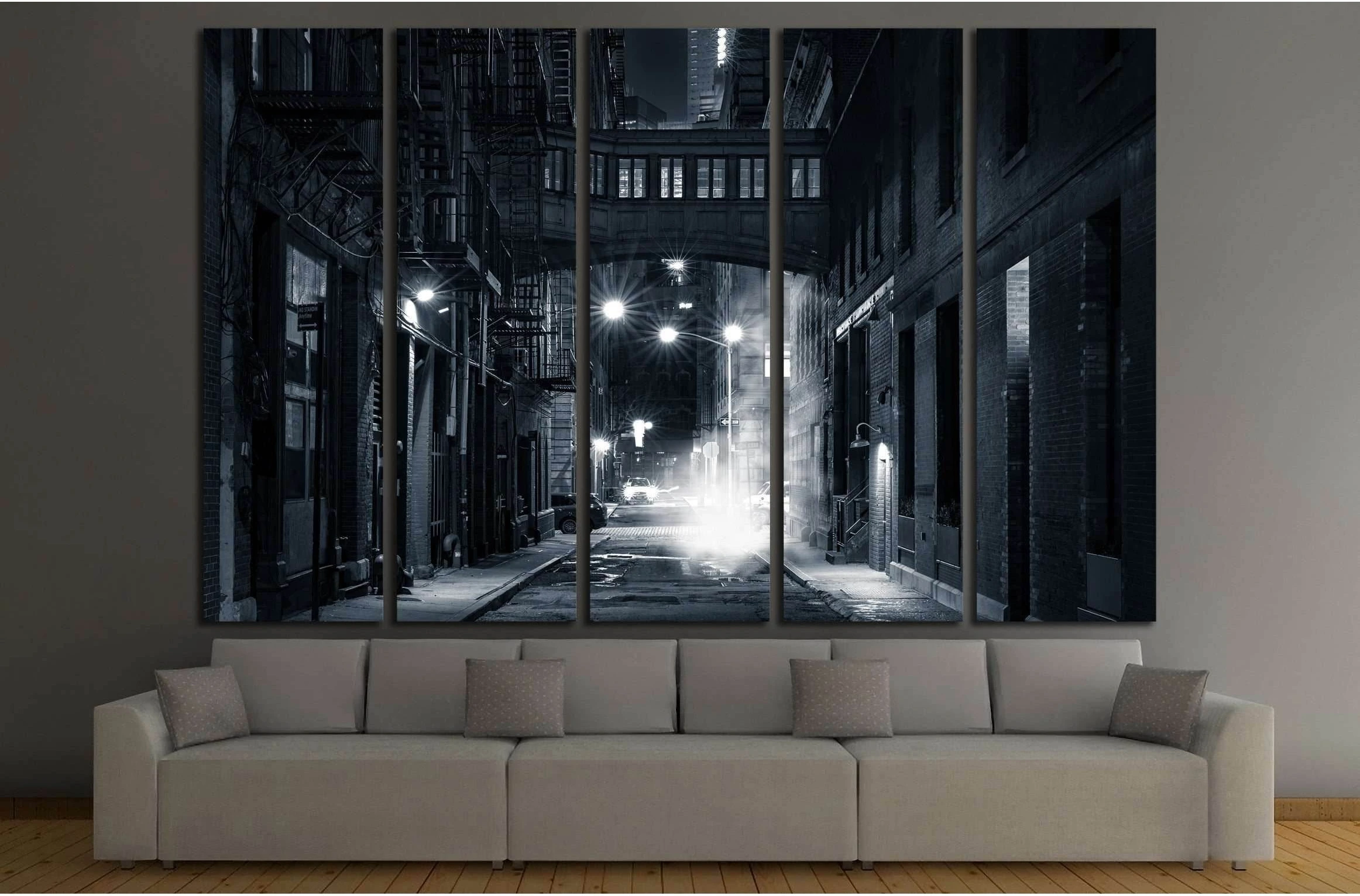 Staple street skybridge by night, in Tribeca, New York City №2197 Ready to Hang Canvas Print - Zellart Canvas Prints 0_NY_ART, ALL_Products, s-2197