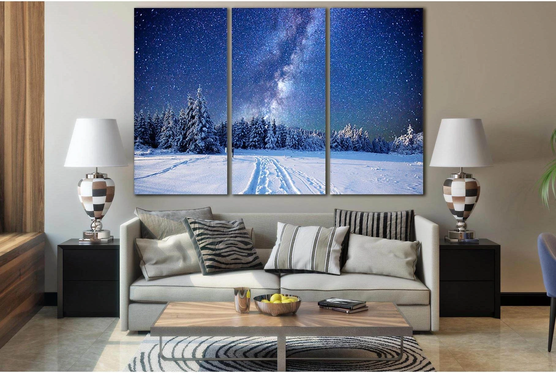 Starry Sky Over Winter Forest №SL423 Ready to Hang Canvas Print - Zellart Canvas Prints 0new, ALL_Products, Astronomy & Space Canvas Wall Art