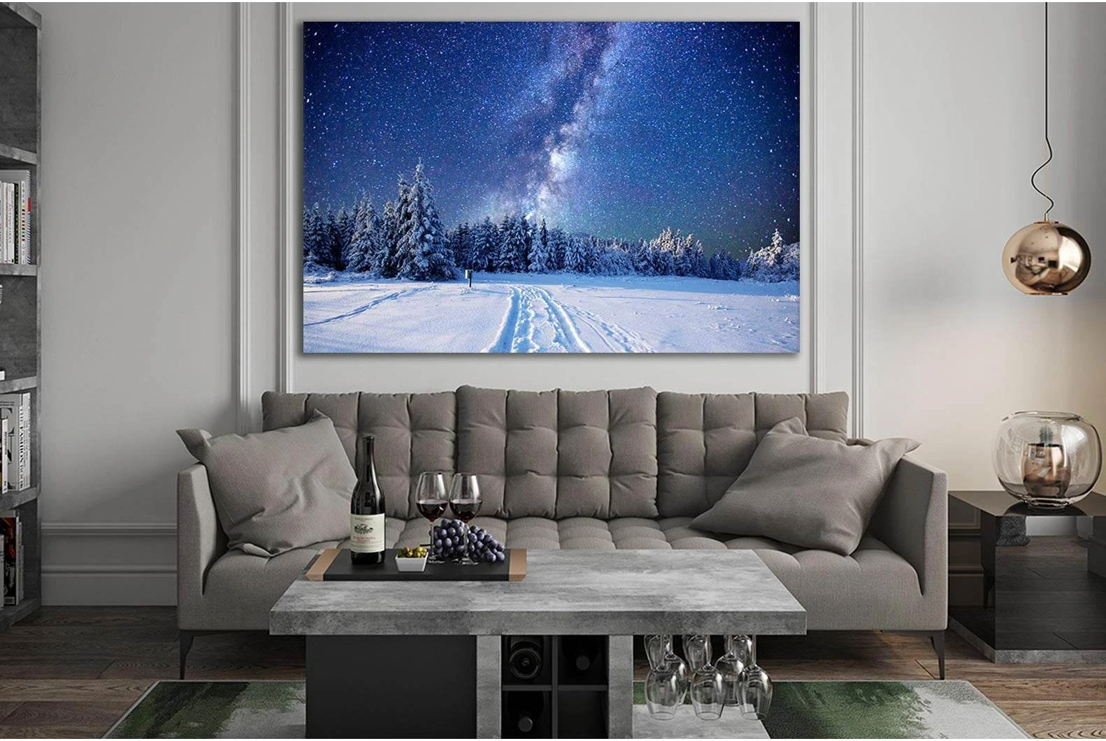 Starry Sky Over Winter Forest №SL423 Ready to Hang Canvas Print - Zellart Canvas Prints 0new, ALL_Products, Astronomy & Space Canvas Wall Art