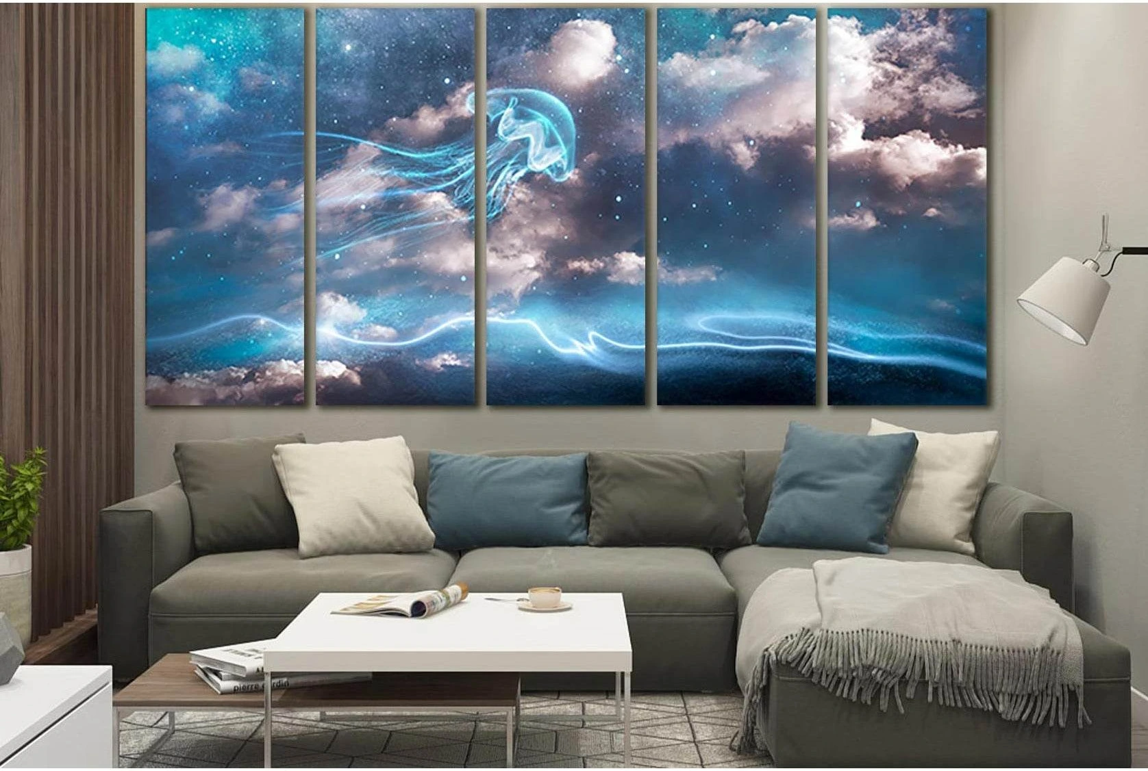 Stars And Neon Jellyfish №SL1222 Ready to Hang Canvas Print - Zellart Canvas Prints 0new, ALL_Products, Fantasy And Sci Fi Wall Art