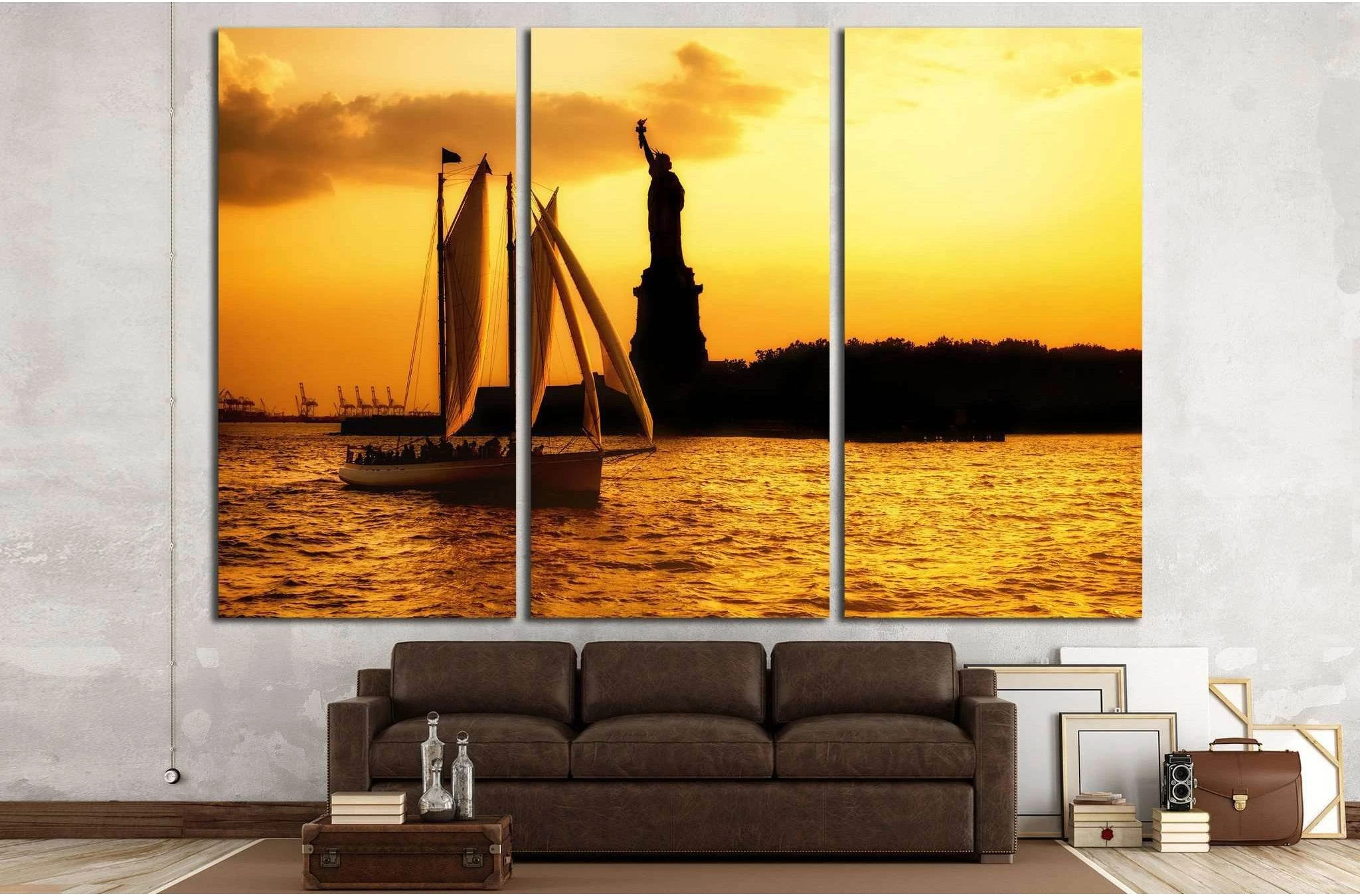 Statue of Liberty and a sailboat №1291 Ready to Hang Canvas Print - Zellart Canvas Prints ALL_Products, s-1291