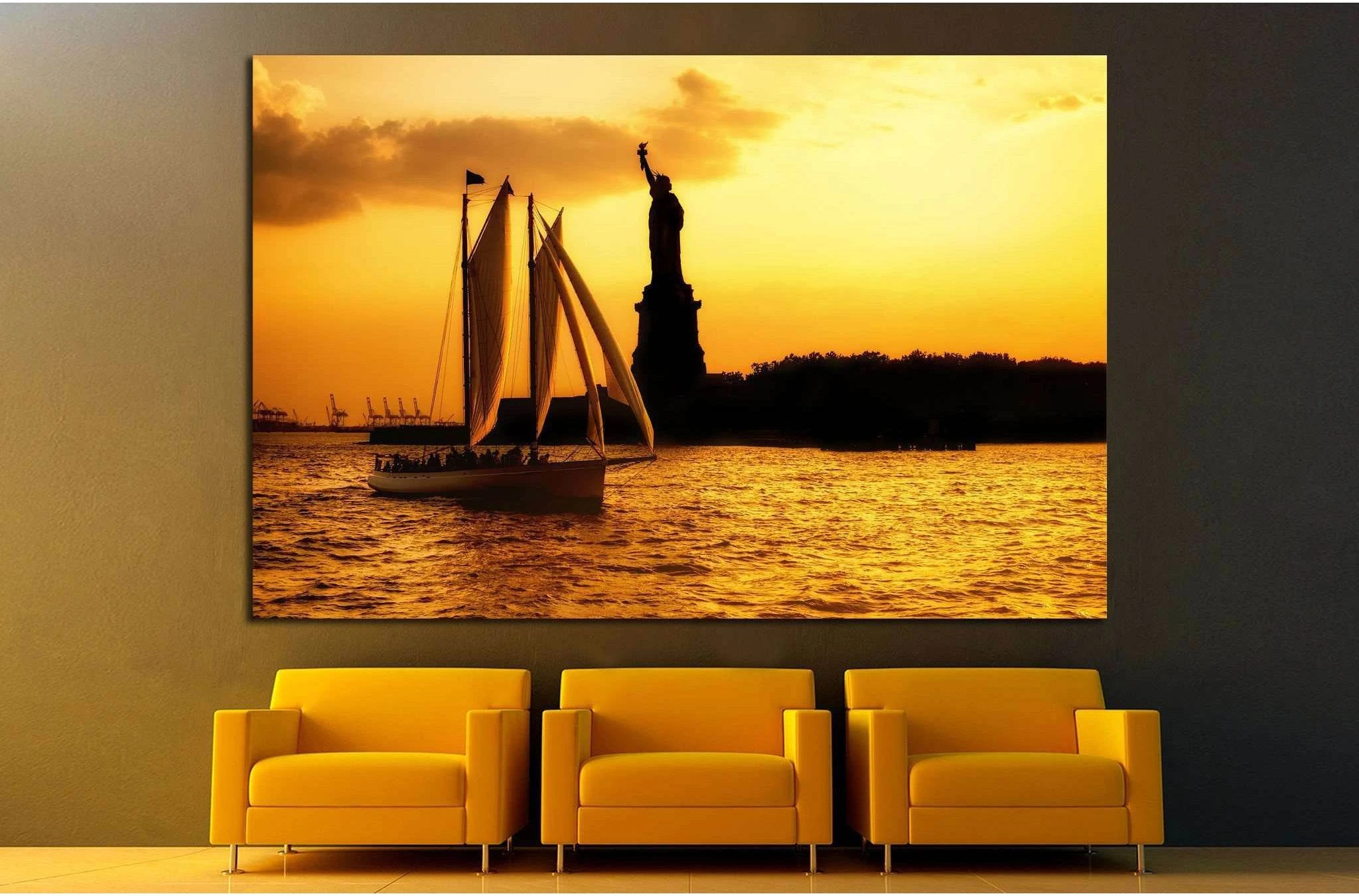 Statue of Liberty and a sailboat №1291 Ready to Hang Canvas Print - Zellart Canvas Prints ALL_Products, s-1291