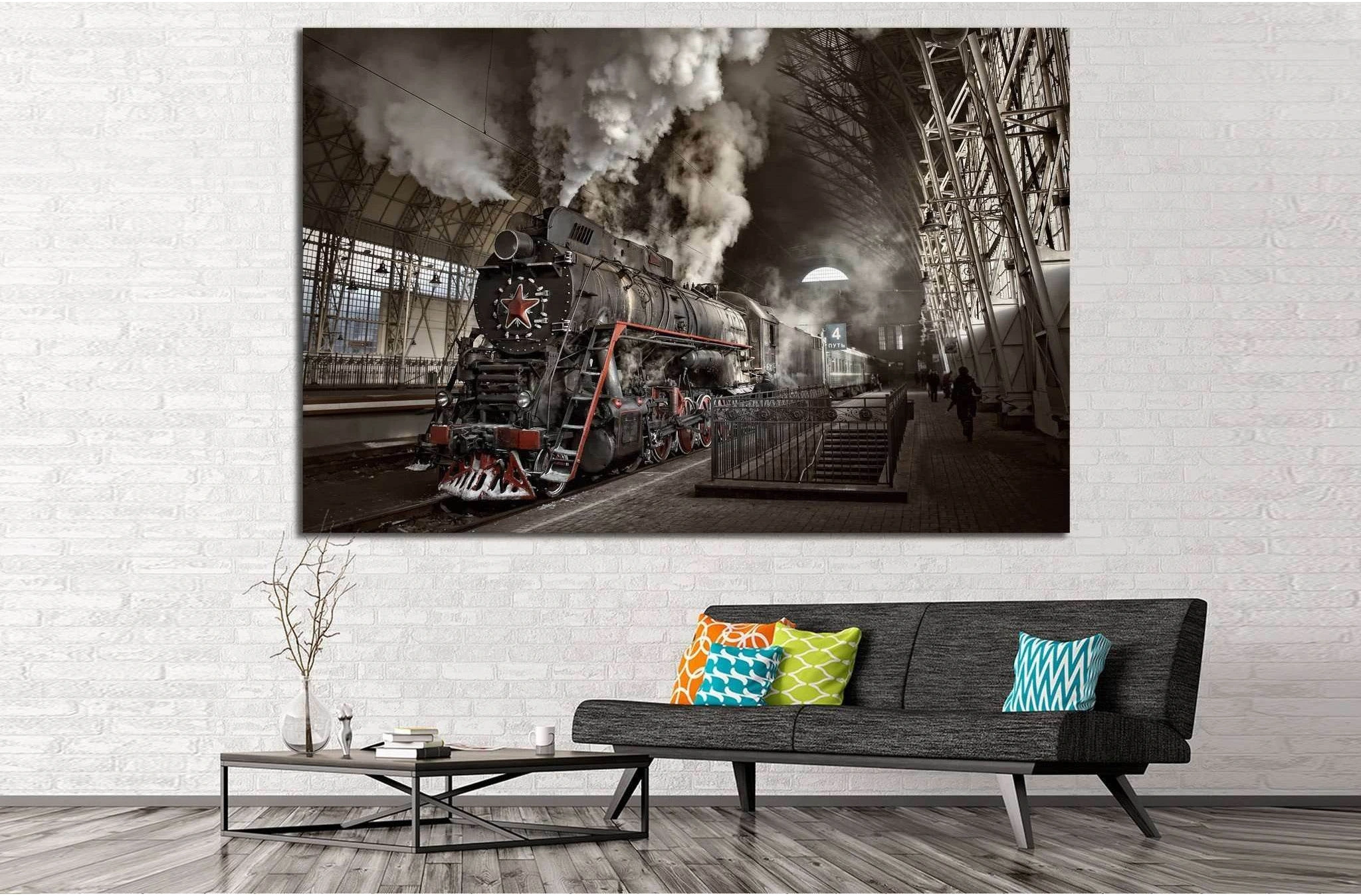 Steam Train at the Station №239 Ready to Hang Canvas Print - Zellart Canvas Prints ALL_Products, wd-239
