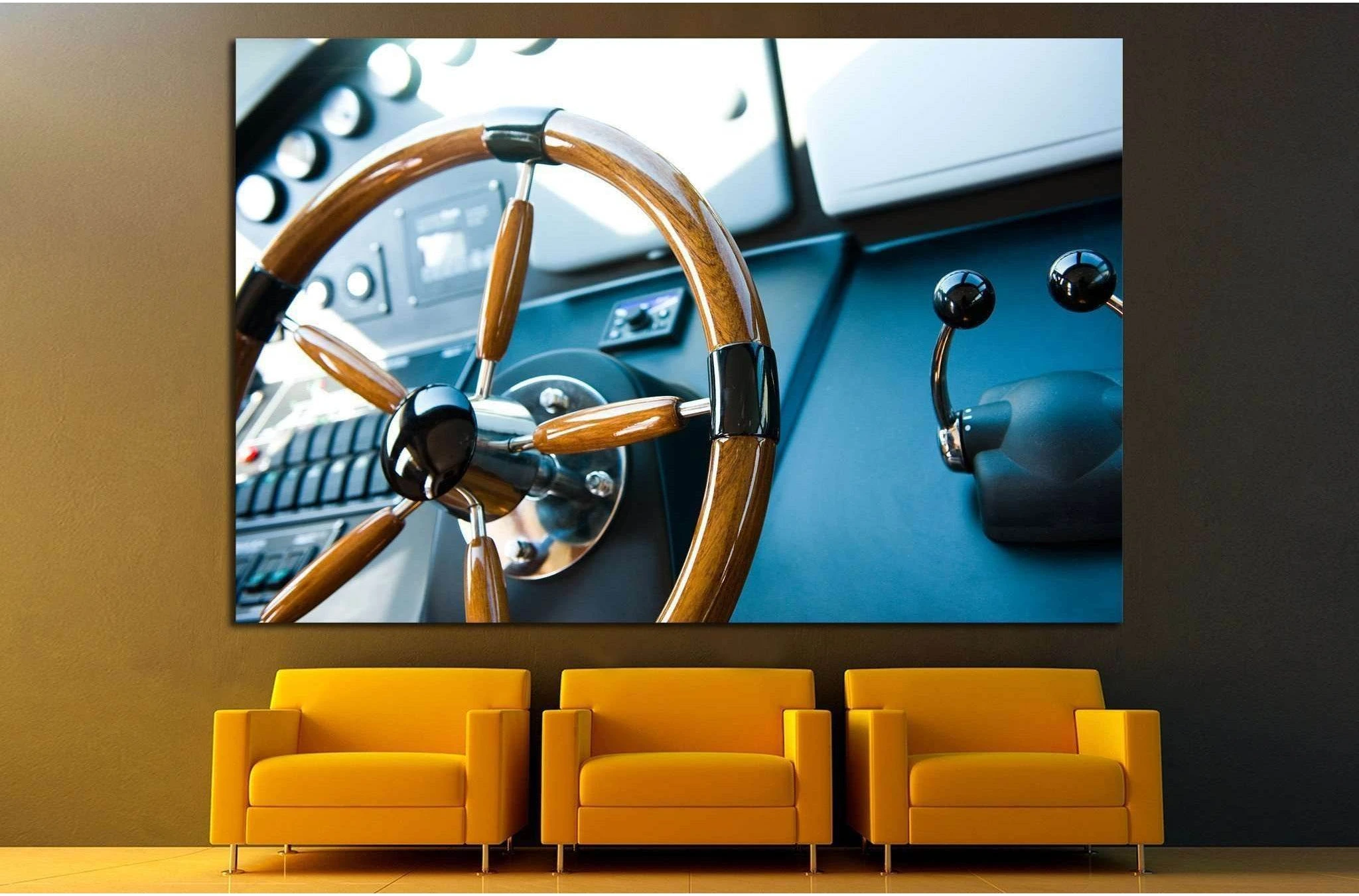 Steering wheel on a luxury yacht №1410 Ready to Hang Canvas Print - Zellart Canvas Prints ALL_Products, s-1410