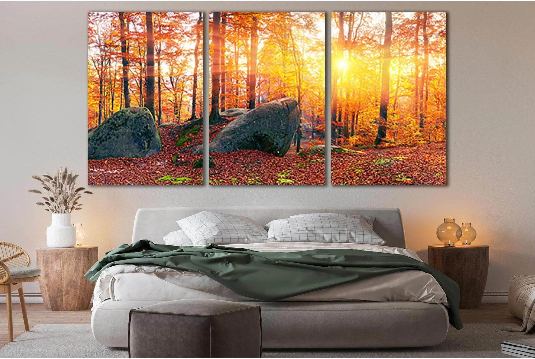 Stones In Forest Sunset №SL282 Ready to Hang Canvas Print - Zellart Canvas Prints 0new, ALL_Products, SUNRISE & SUNSET WALL ART