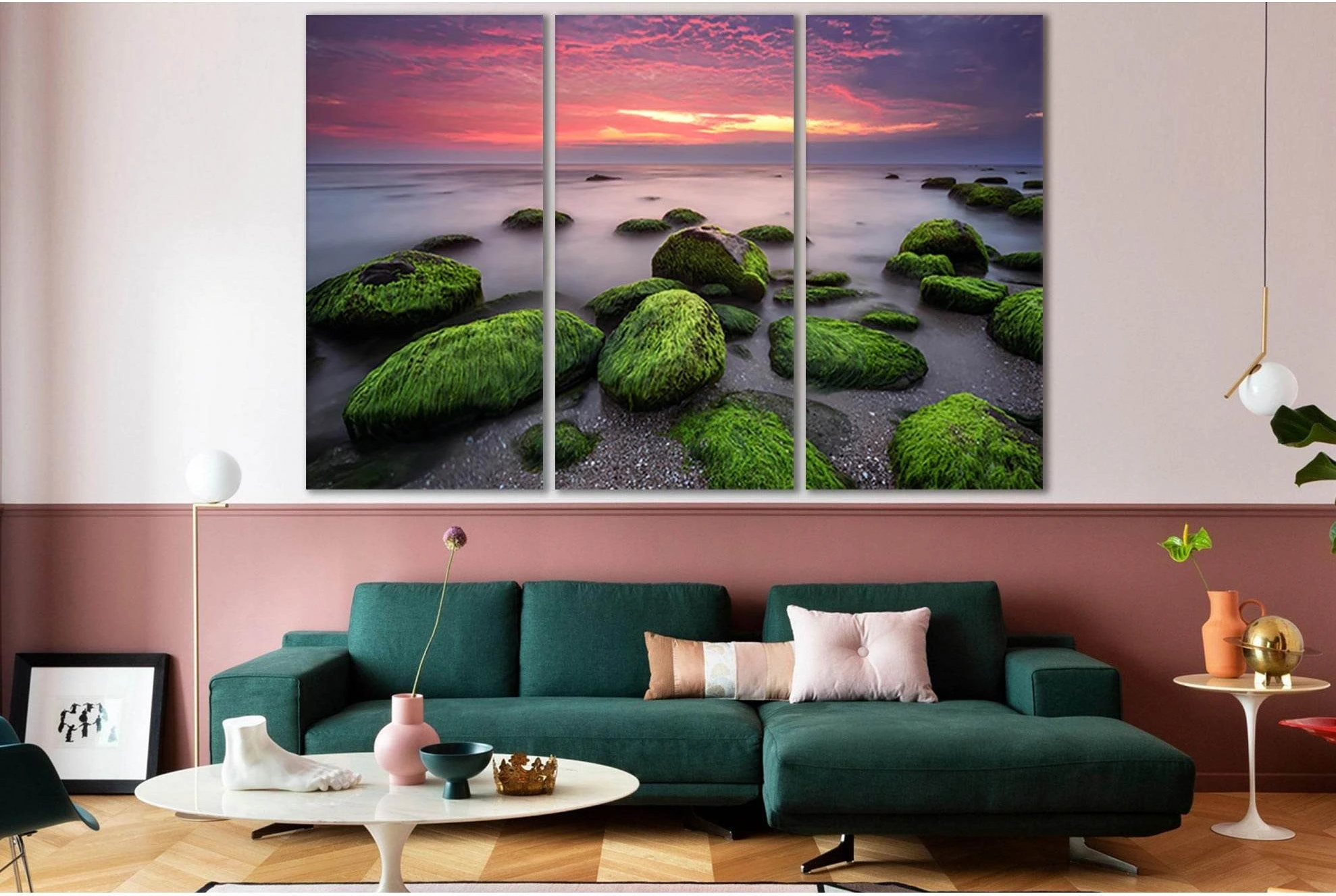 Stones In Moss Sunset №SL239 Ready to Hang Canvas Print - Zellart Canvas Prints 0new, ALL_Products, SUNRISE & SUNSET WALL ART