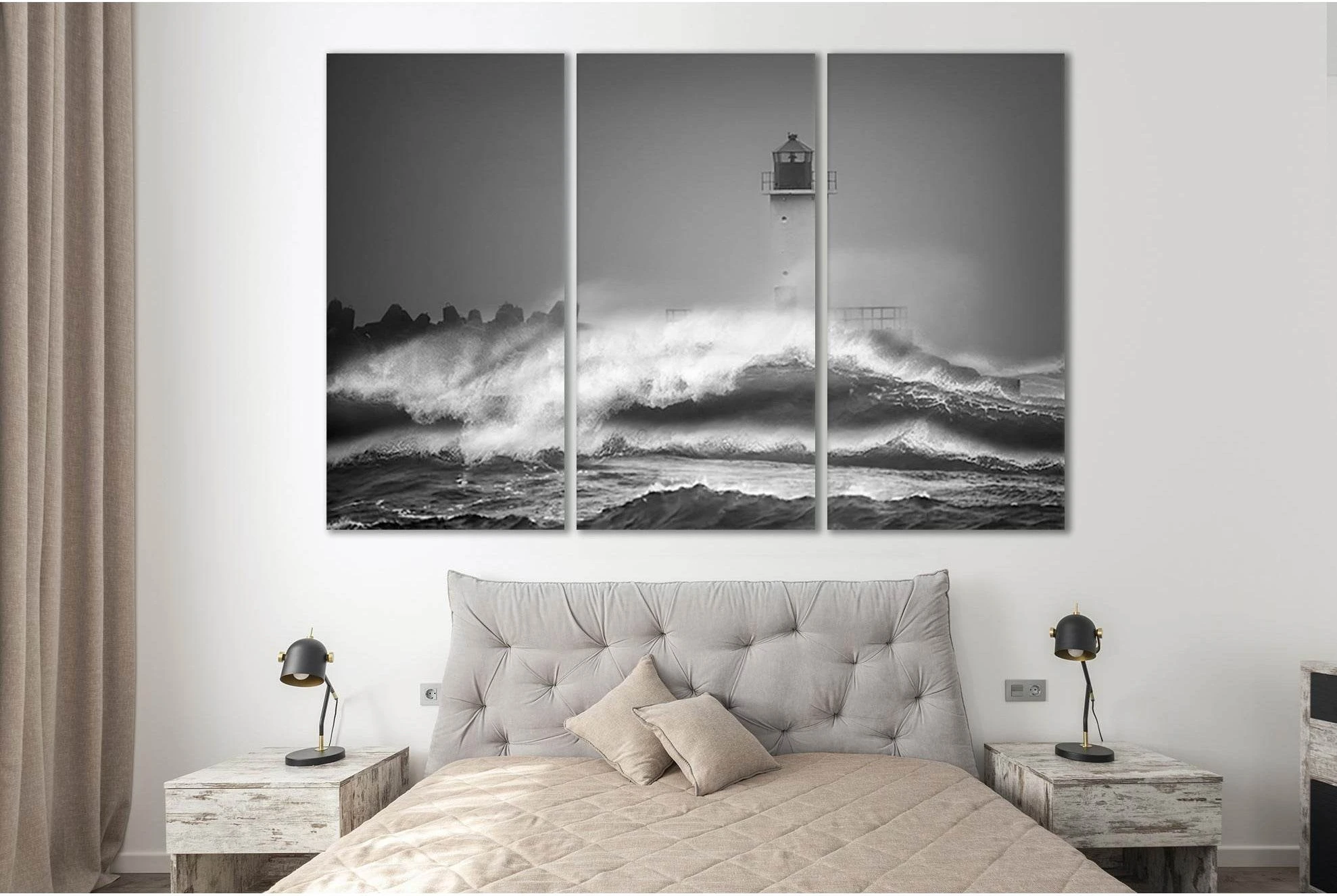Storm Waves And Lighthouse №SL56 Ready to Hang Canvas Print - Zellart Canvas Prints 0new, ALL_Products, Beach Ocean & Waves